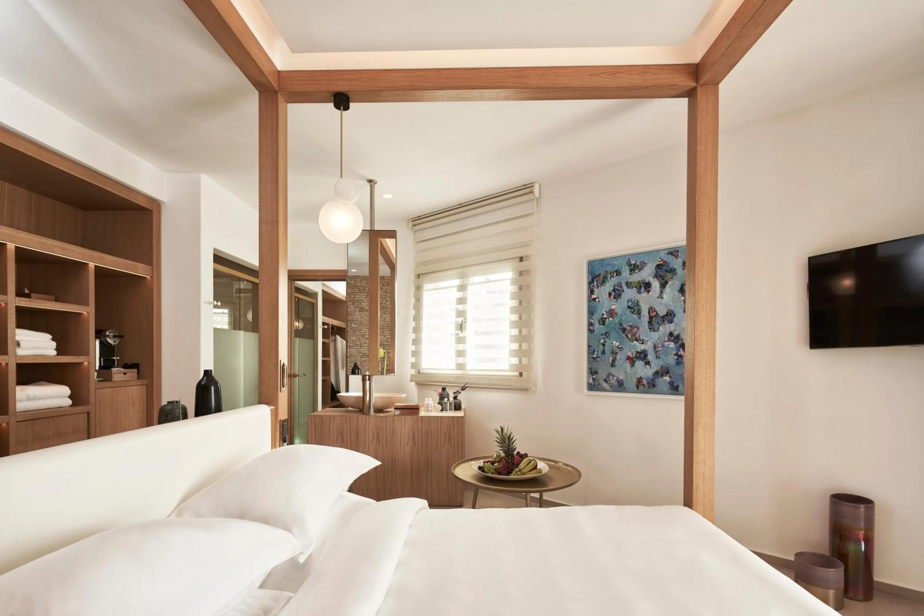 Bedroom, Bed in Myconian Naia - Preferred Hotels & Resorts