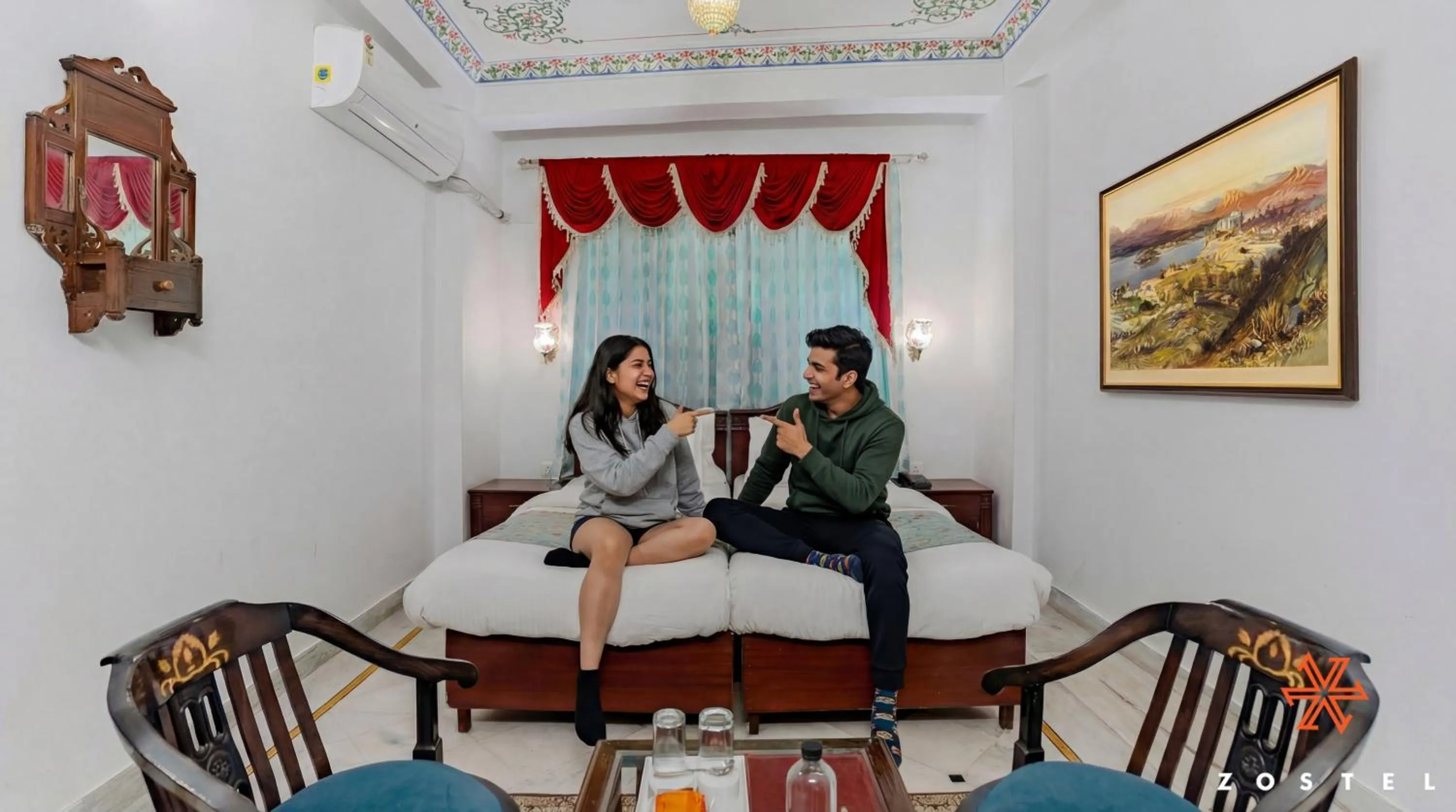 Seating area in Zostel Udaipur