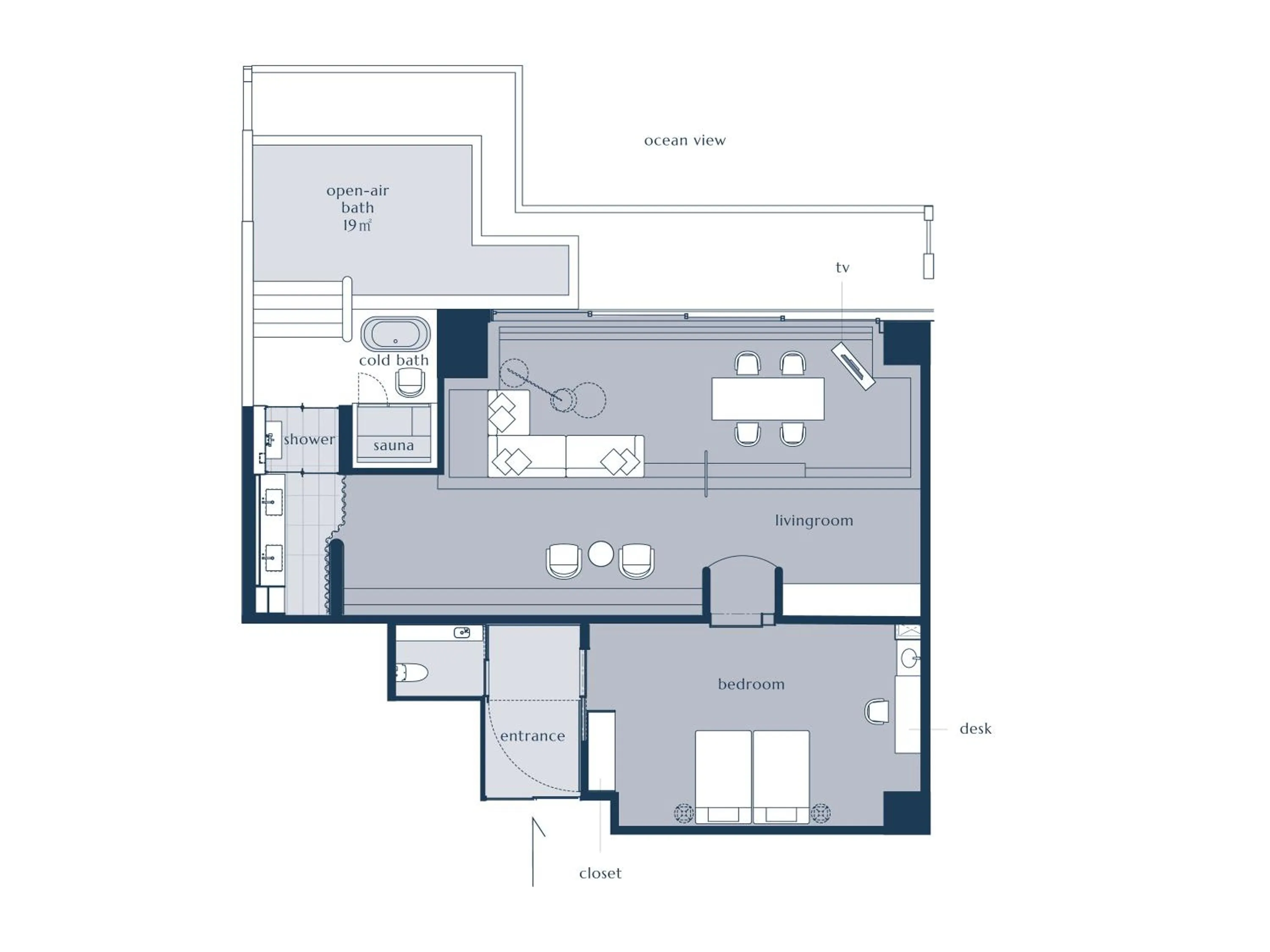 Floor plan in IZU RETREAT by Onko Chishin