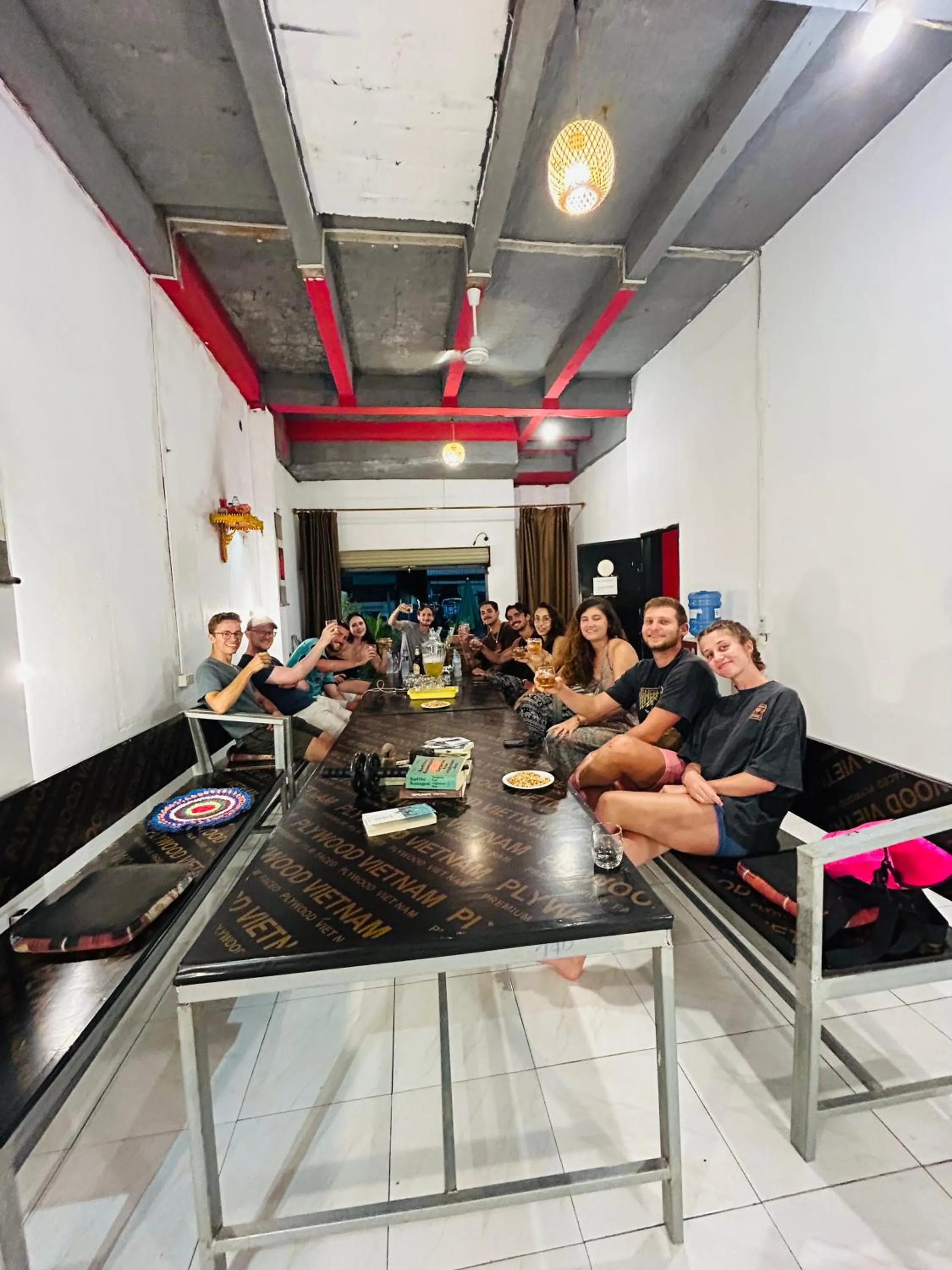 group of guests in Vangvieng Rock Backpacker Rooftop Hostel