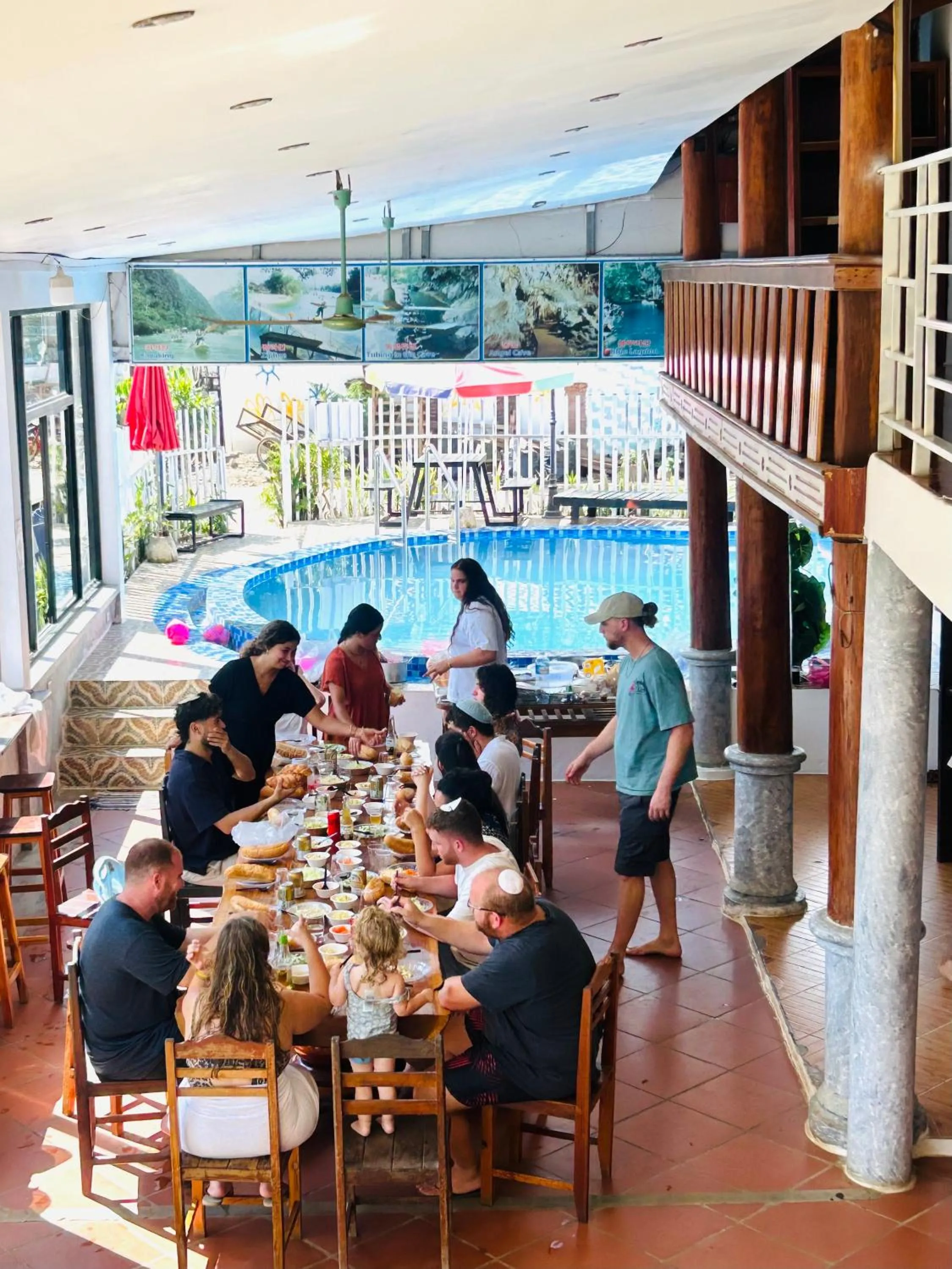 group of guests in Vangvieng Rock Backpacker Rooftop Hostel