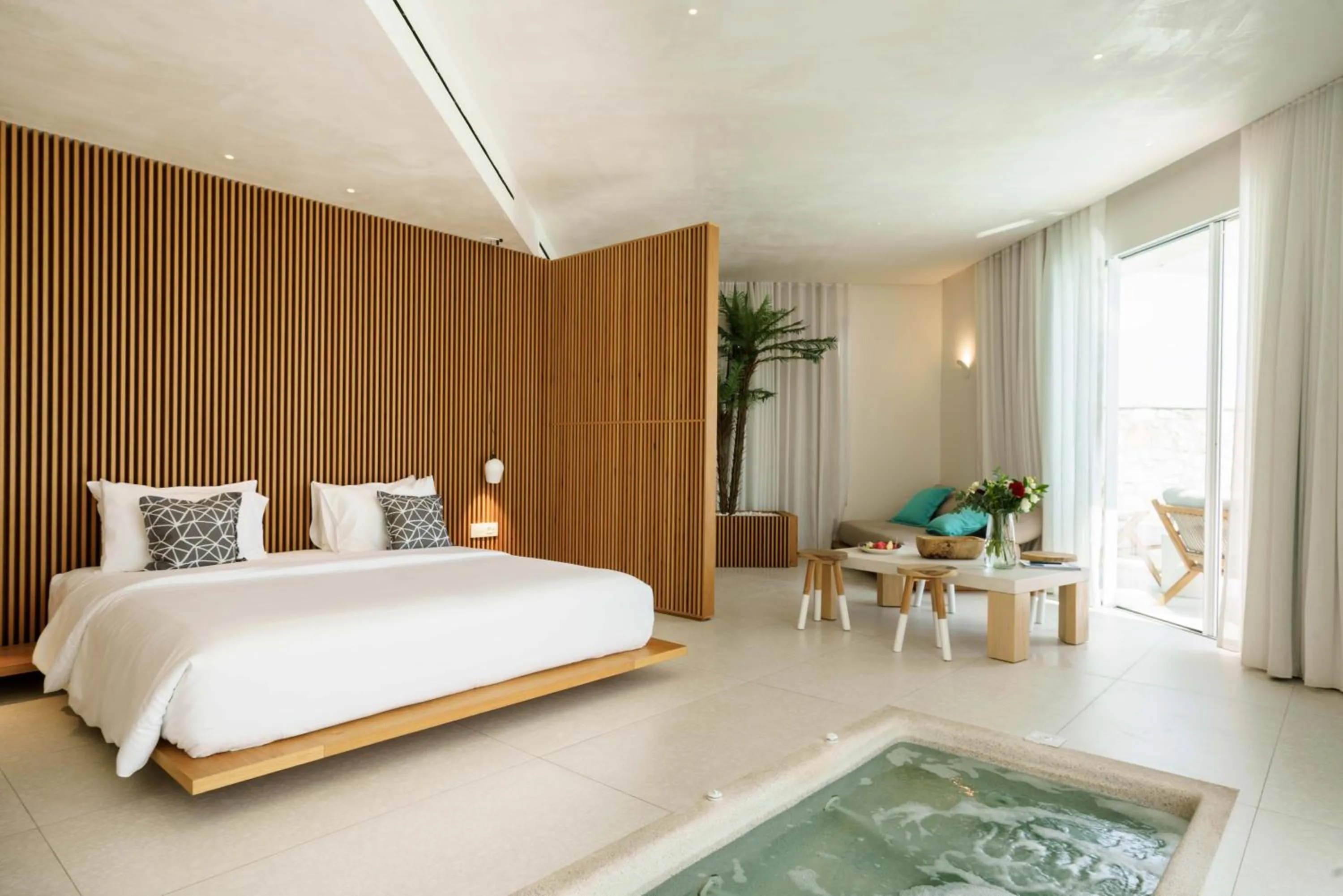 Bed in Mykonos Dove Beachfront Hotel