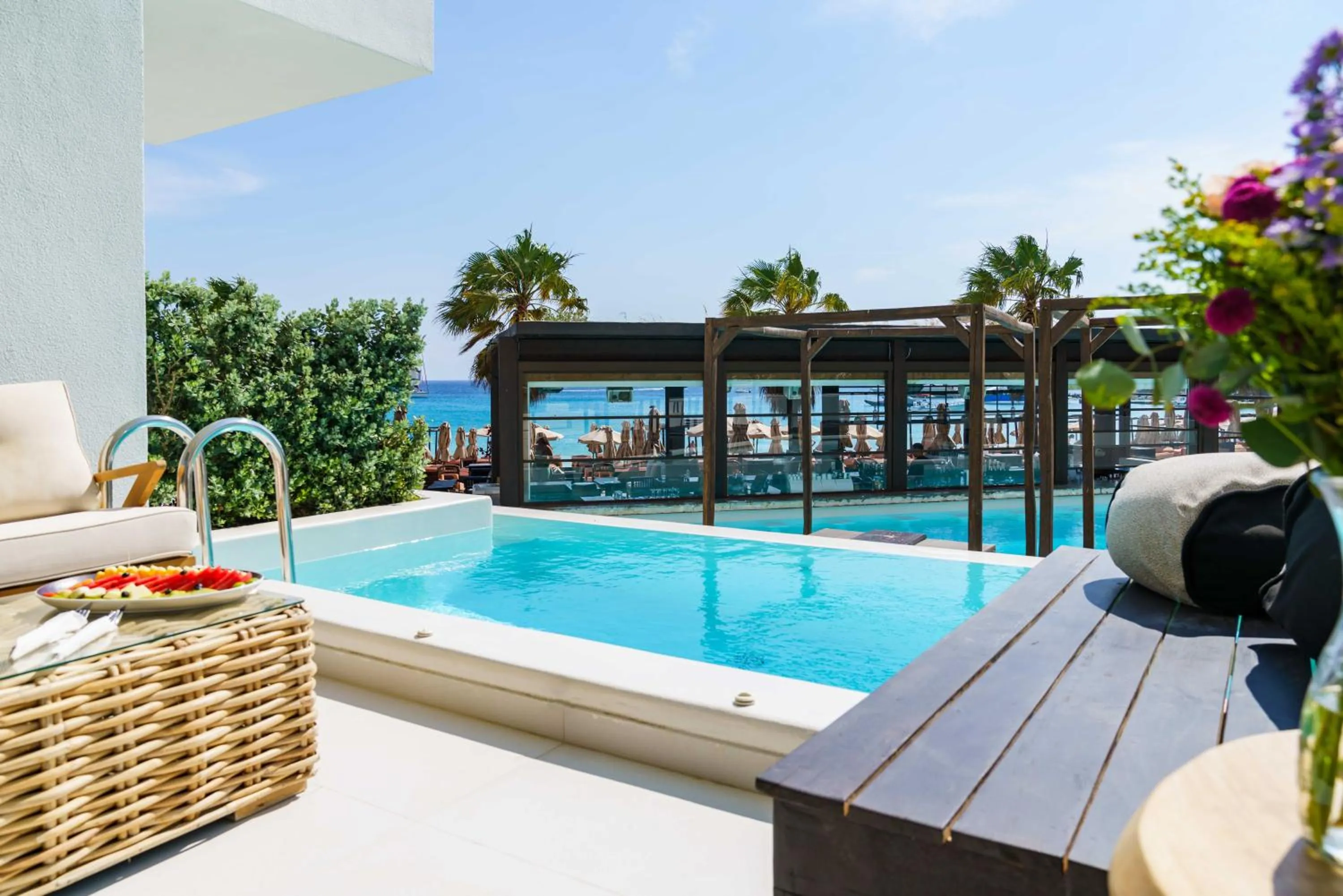 Pool view in Mykonos Dove Beachfront Hotel