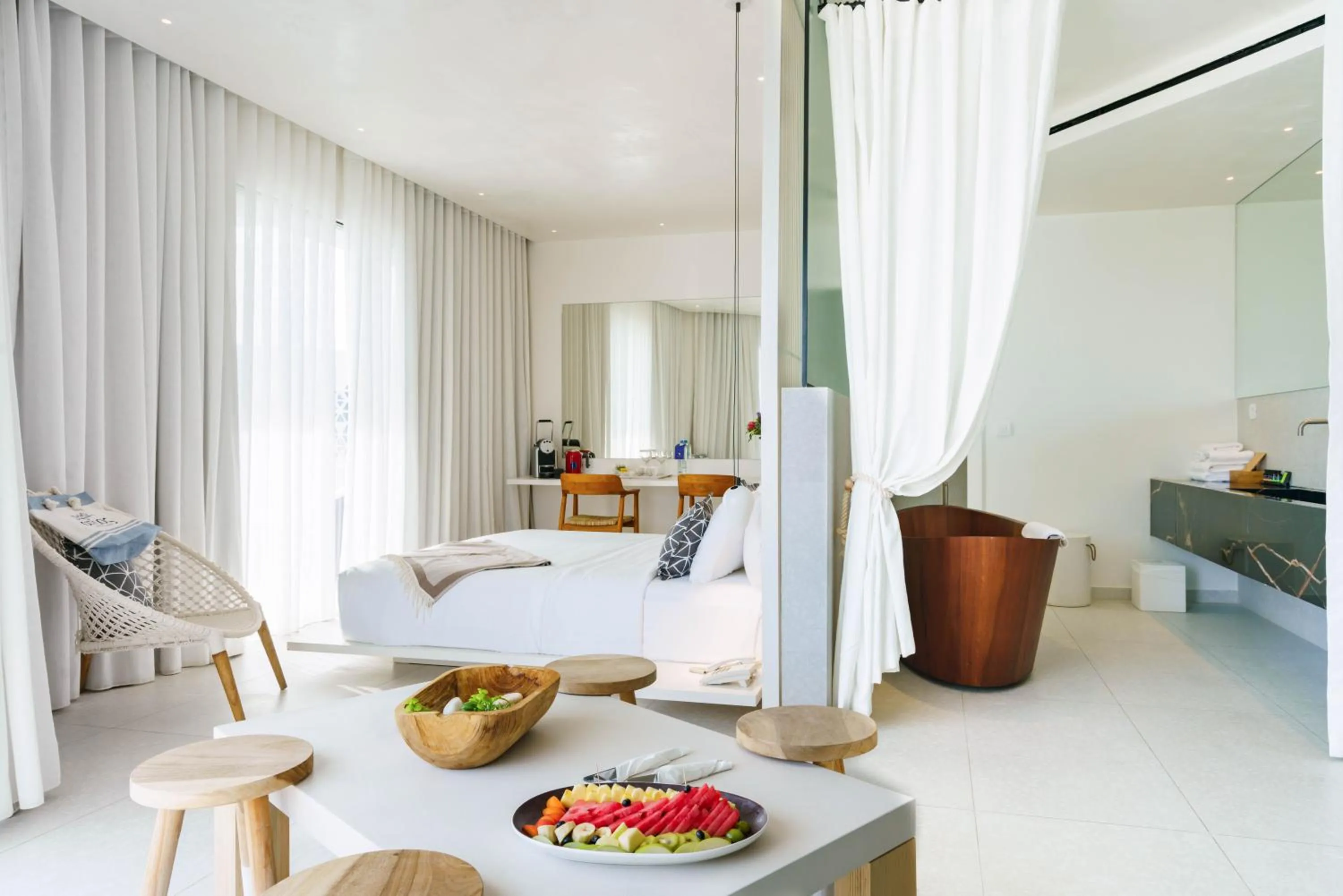 Bed in Mykonos Dove Beachfront Hotel