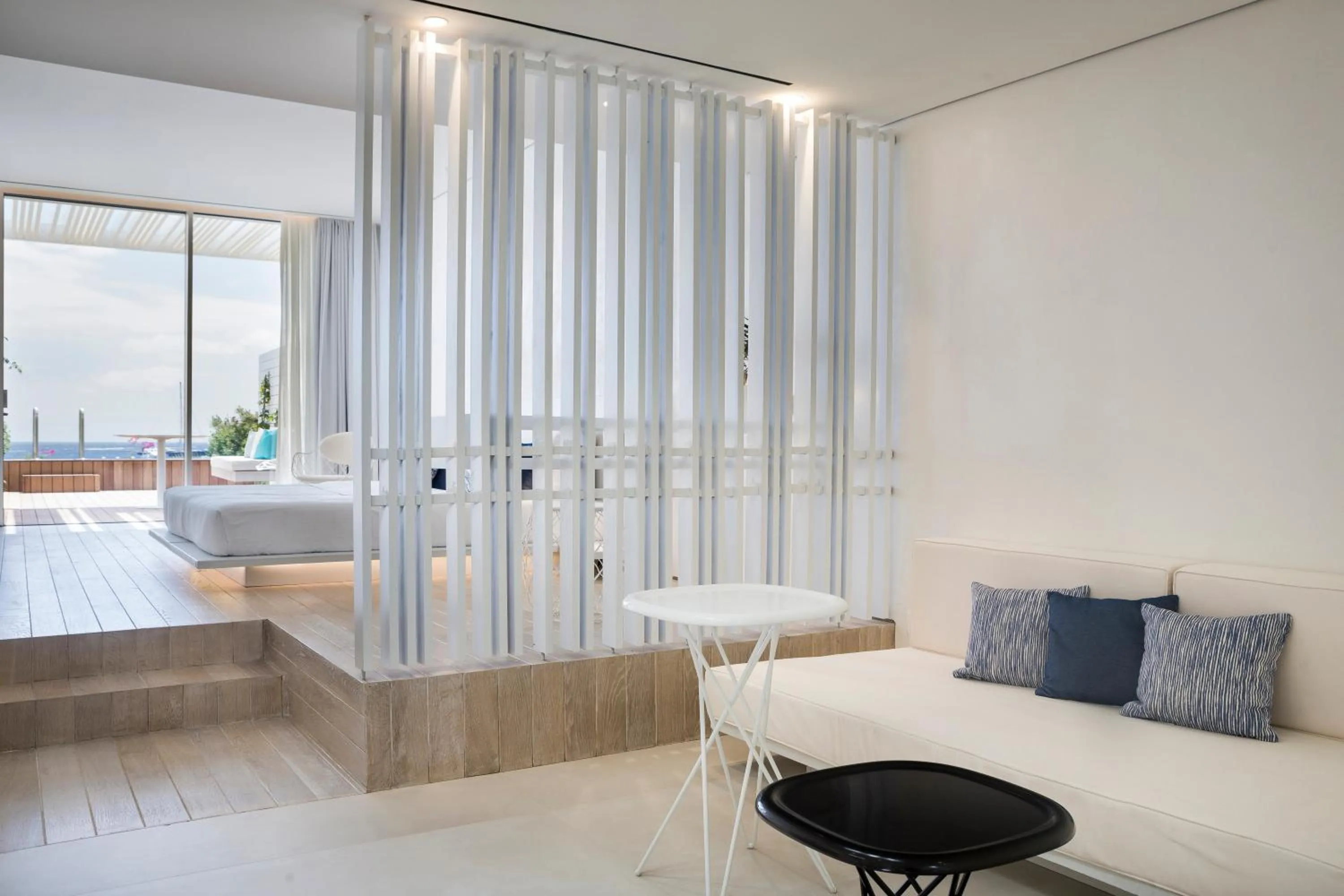 Seating area, Bed in Mykonos Dove Beachfront Hotel