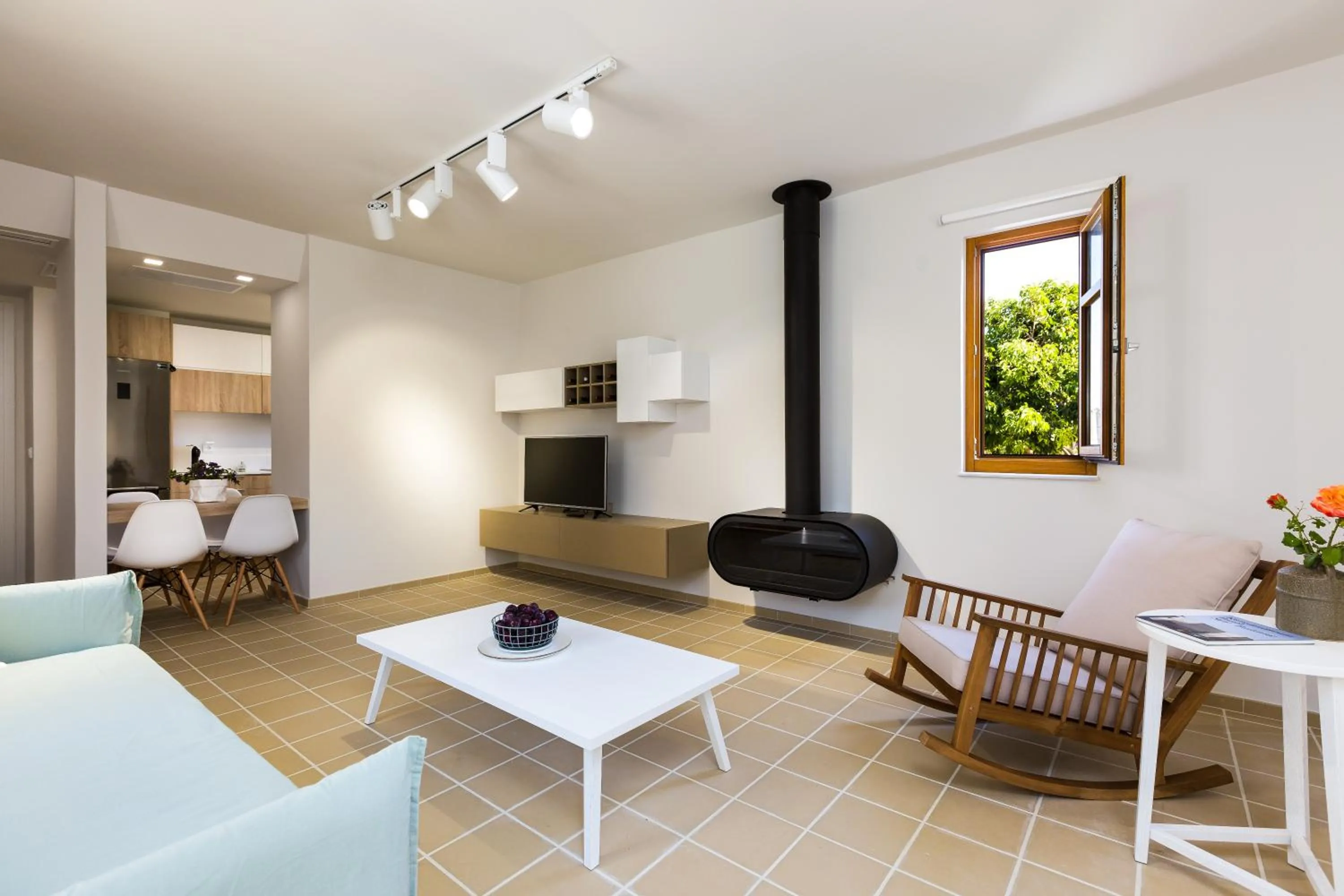 Living room in Mikro Livadi Special Lodges - Has an Eco Salt water pool - 150m from the beach