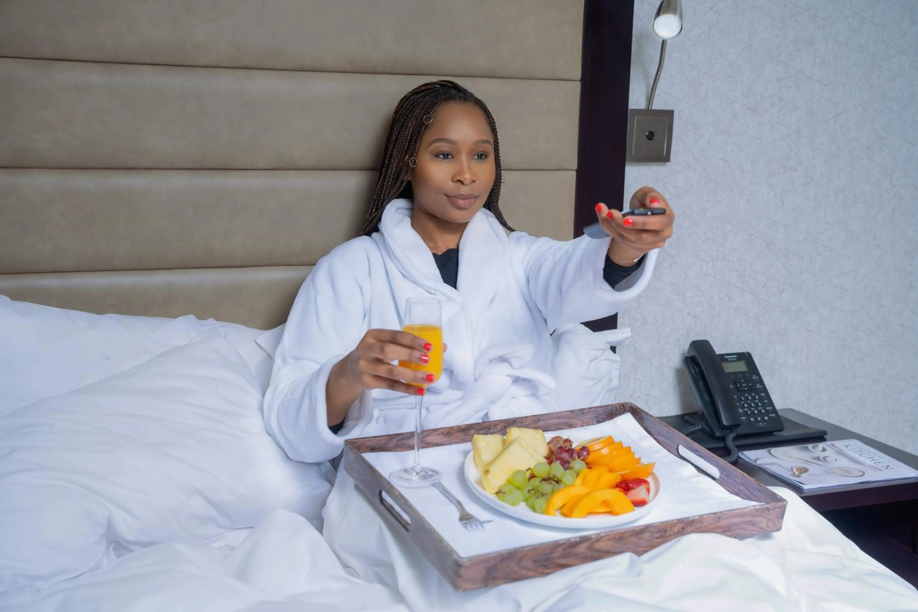 Food, Bed in Q's Boutique Stay