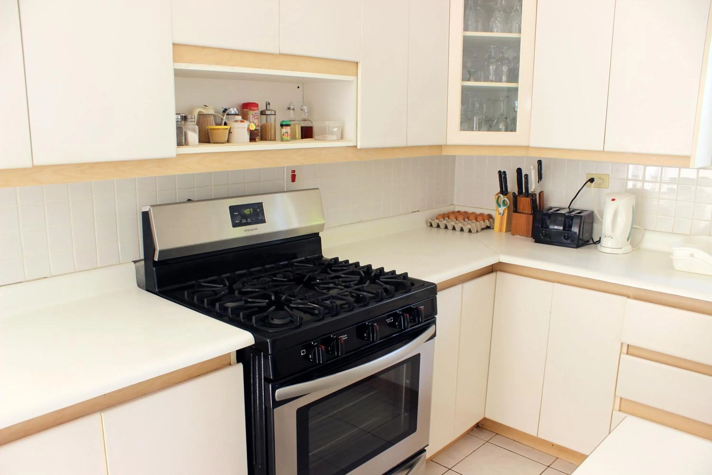 Communal kitchen in All Nations Guest House