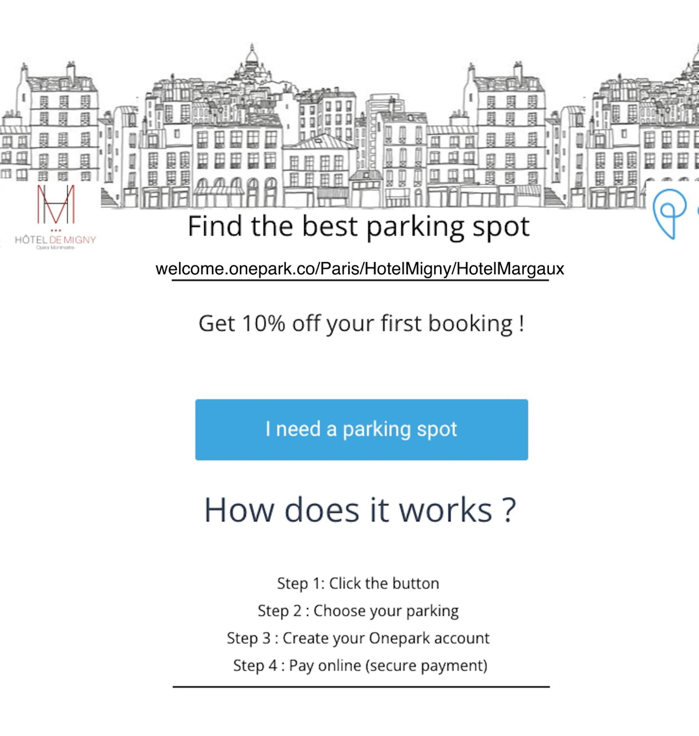 Parking in Hotel Migny Opéra Montmartre