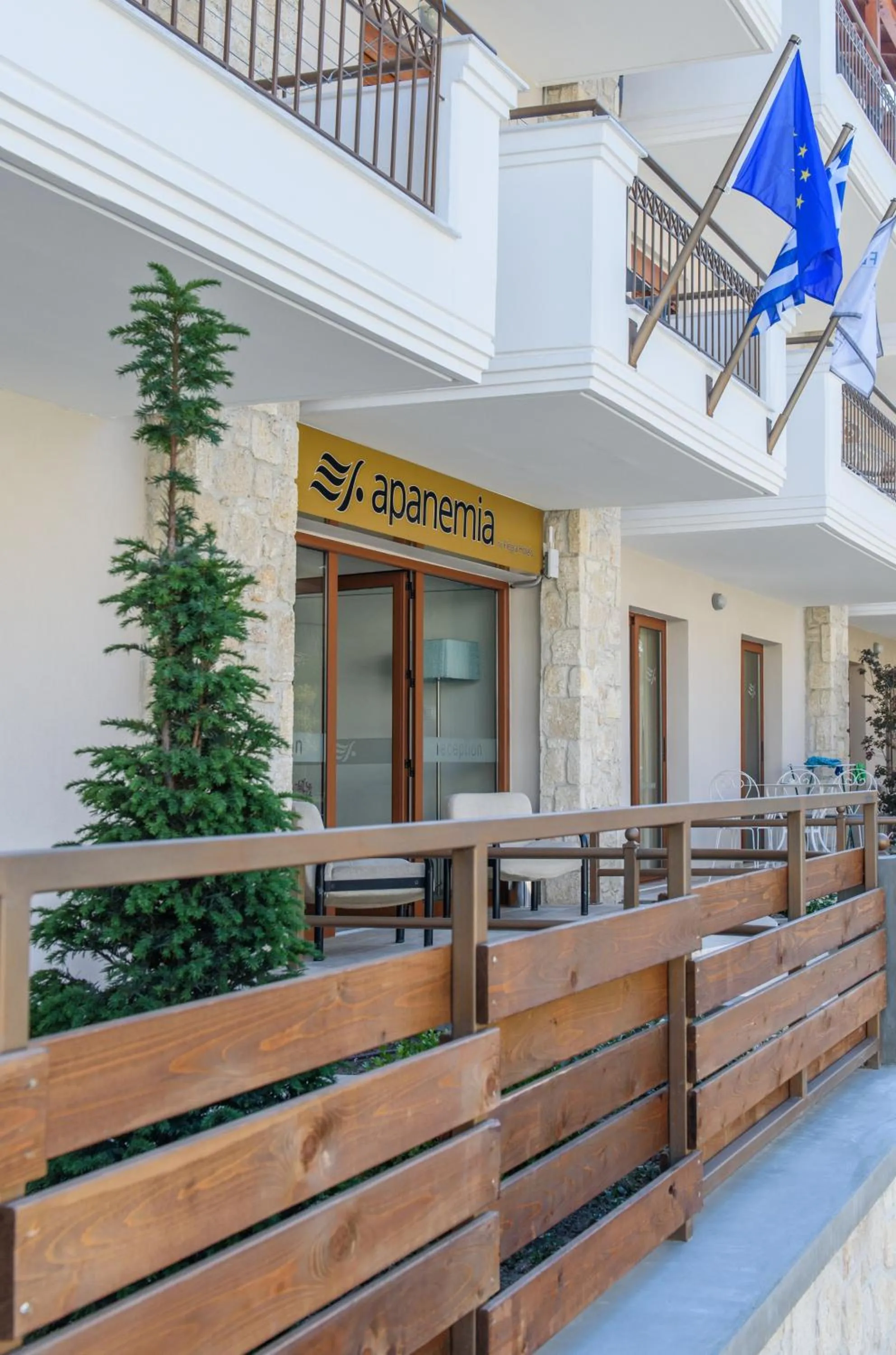 Facade/entrance in Apanemia by Flegra Hotels