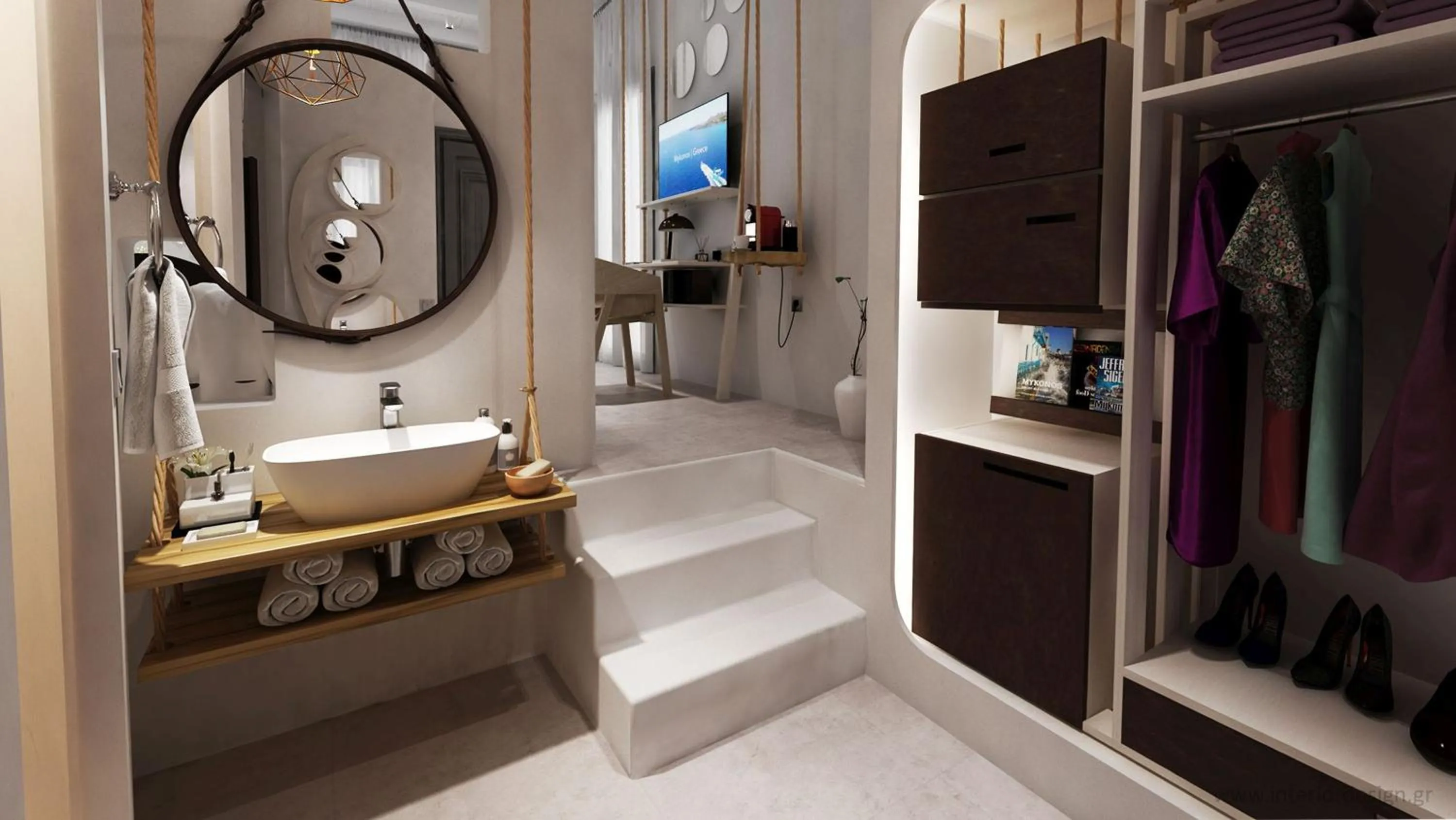 Bathroom, Bed in Absolute Mykonos Suites & More