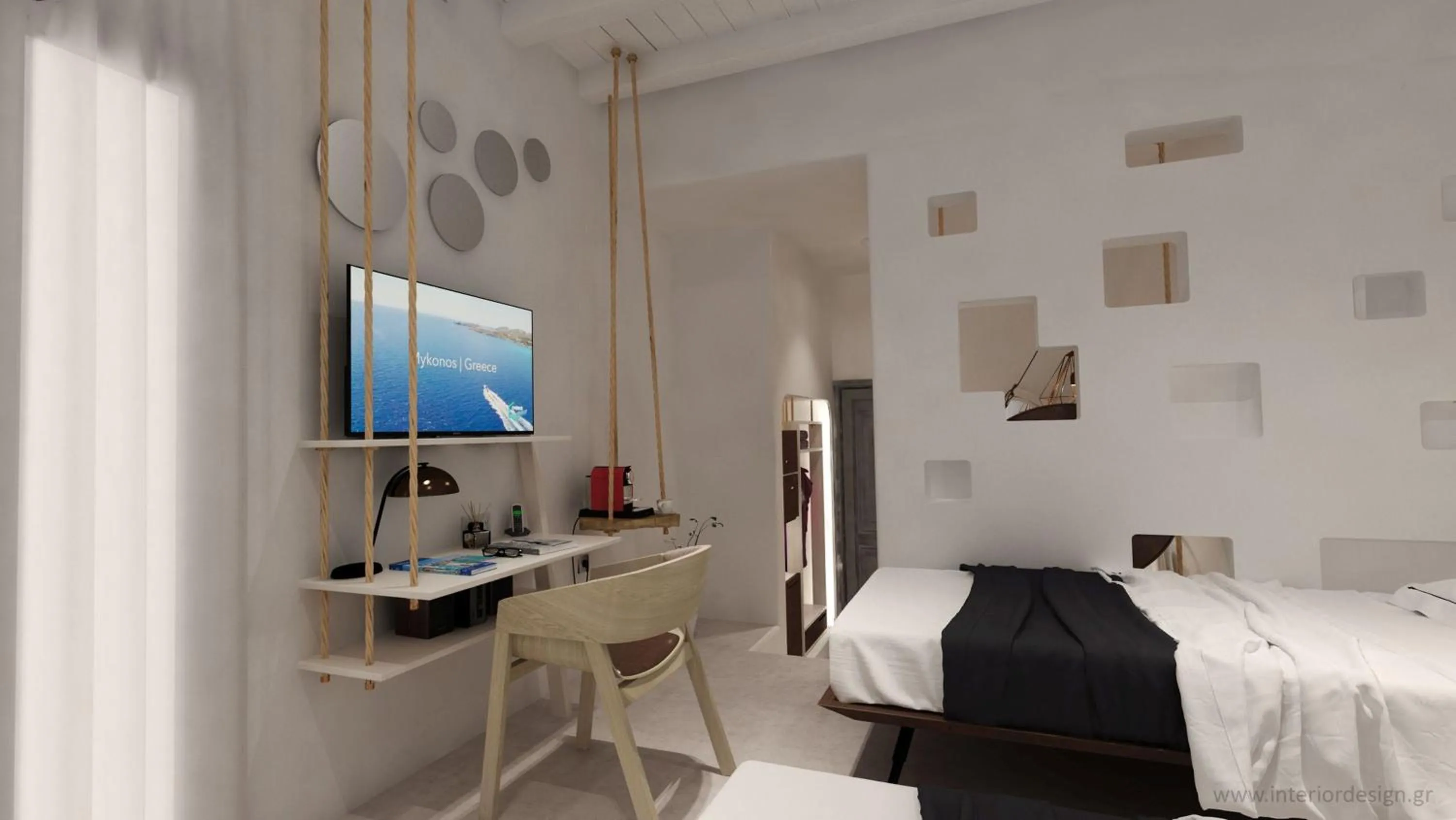 Decorative detail, Bed in Absolute Mykonos Suites & More