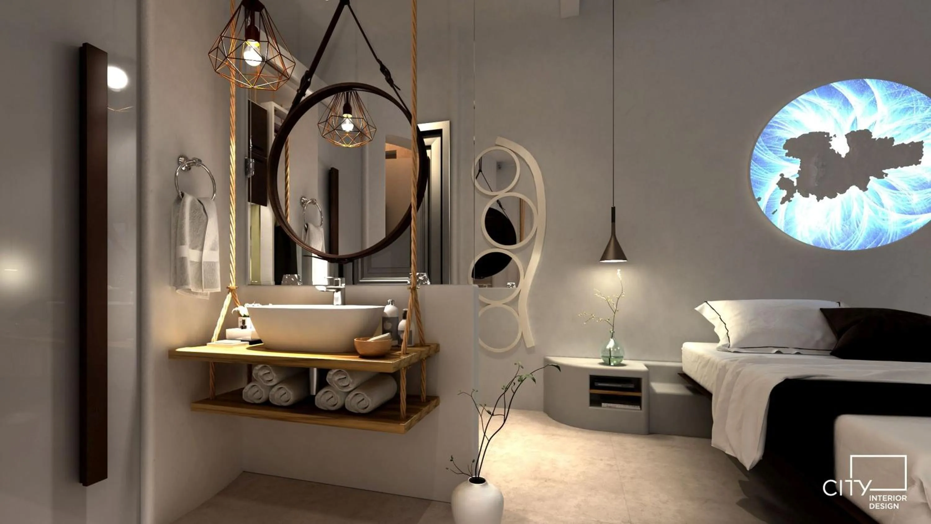 Bathroom, Bed in Absolute Mykonos Suites & More