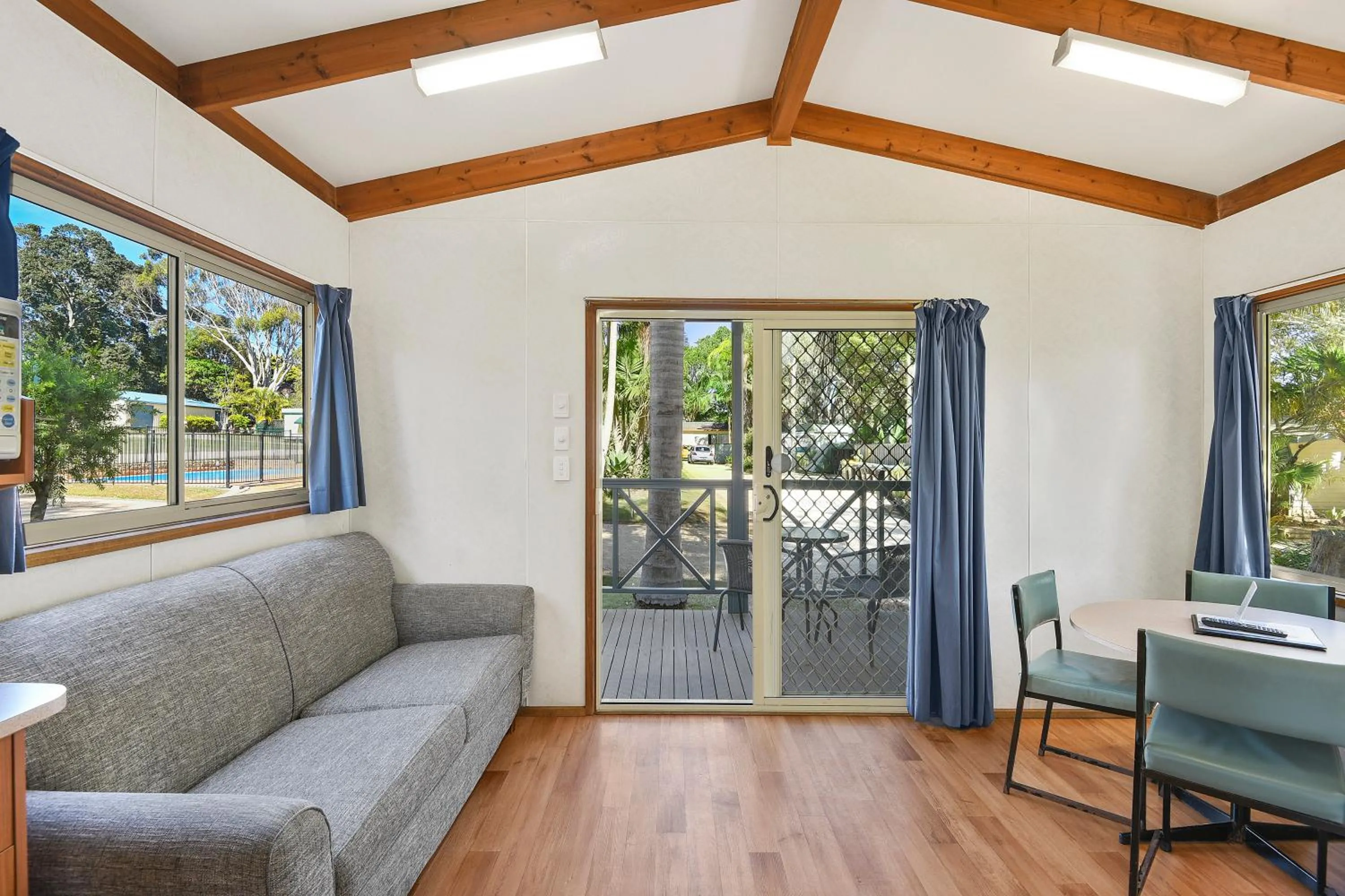 Living room in Flynns Beach Caravan Park