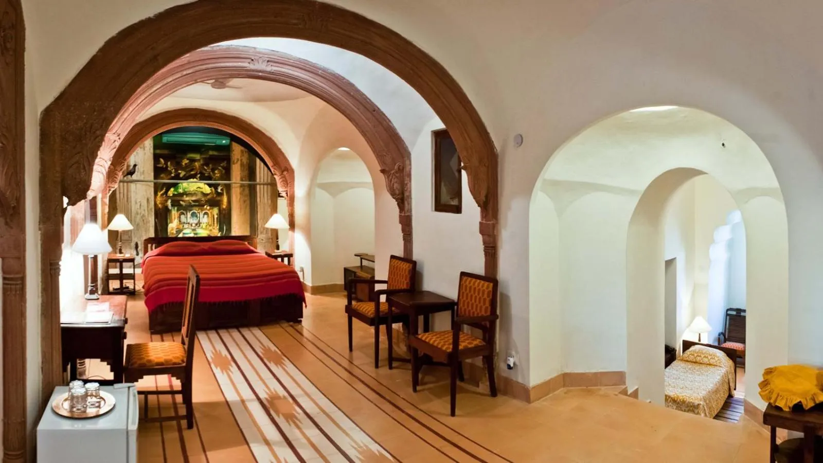 Living room, Bed in Neemrana's - Tijara Fort Palace