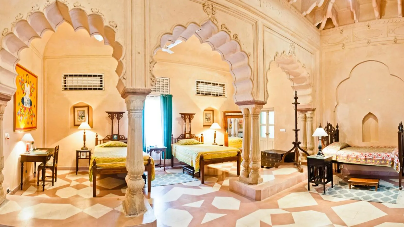 Living room, Bed in Neemrana's - Tijara Fort Palace