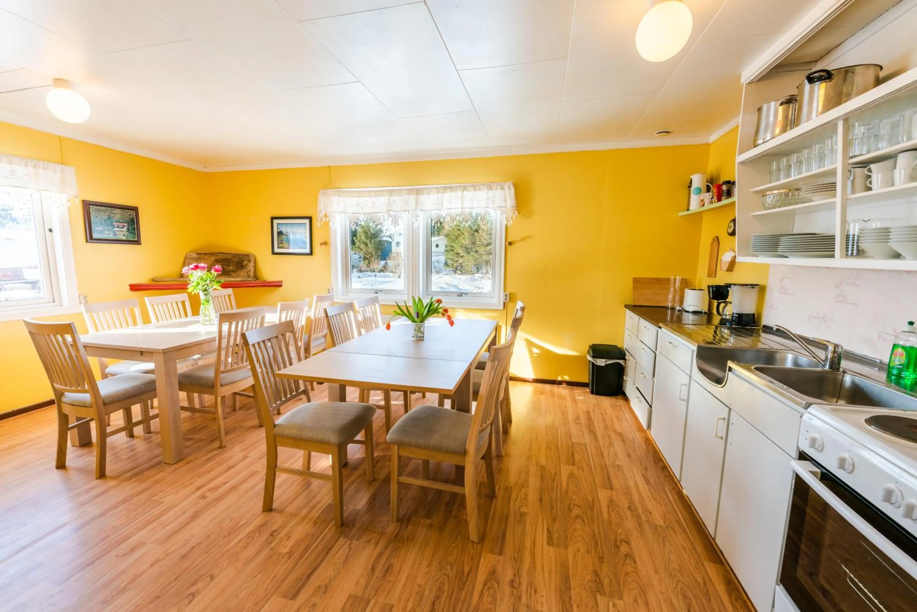 Kitchen or kitchenette in Lydersen Rorbuer Budget Hostel & Private Apartments