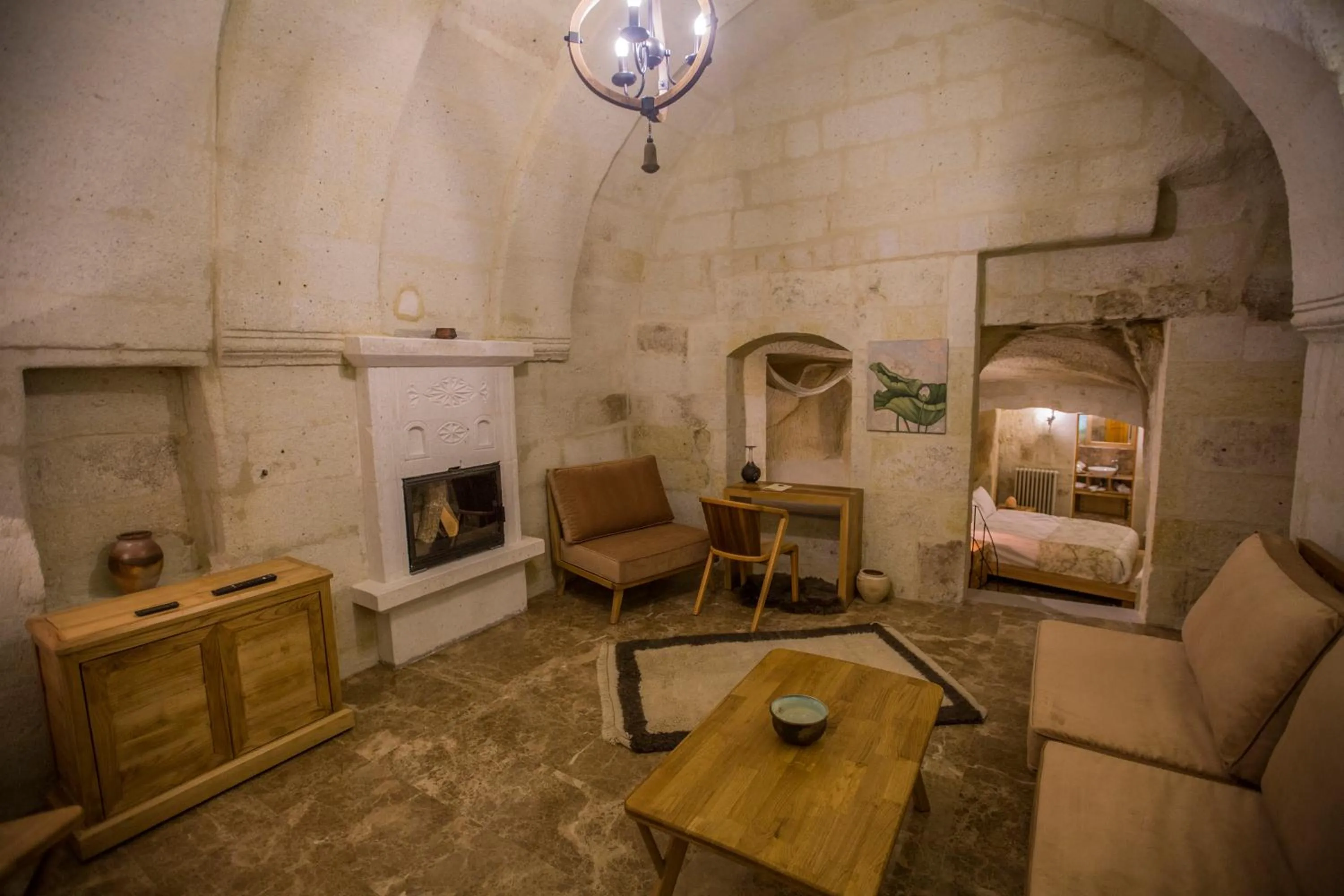 Living room, Bed in Agarta Cave Hotel