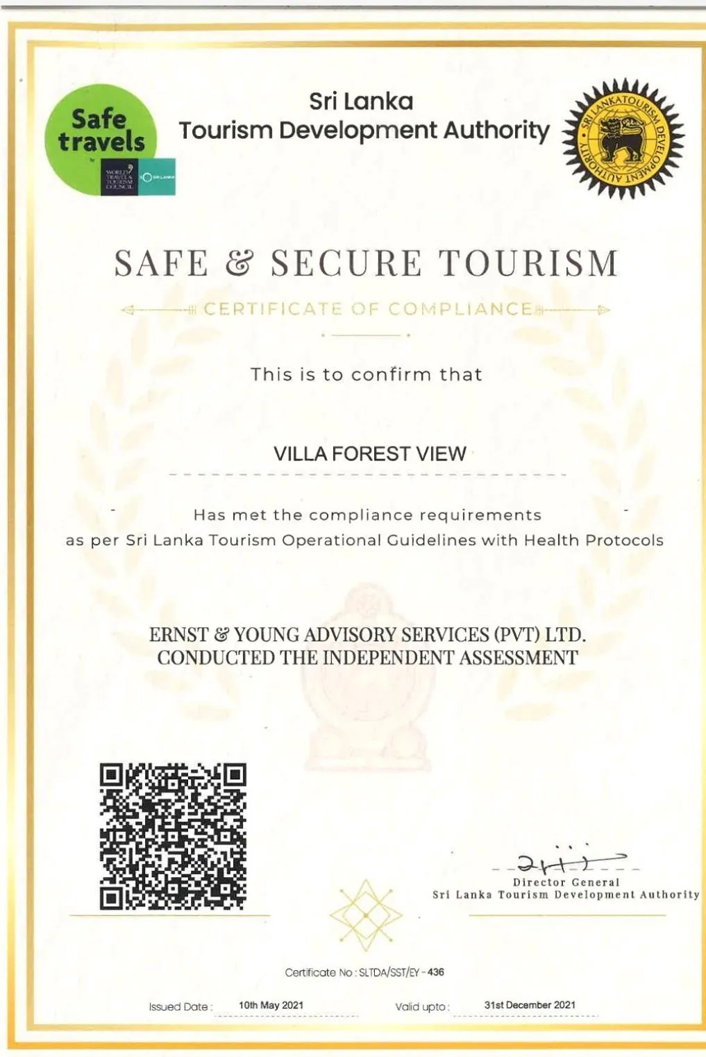 Certificate/Award in Villa Forest View - No: 50/17