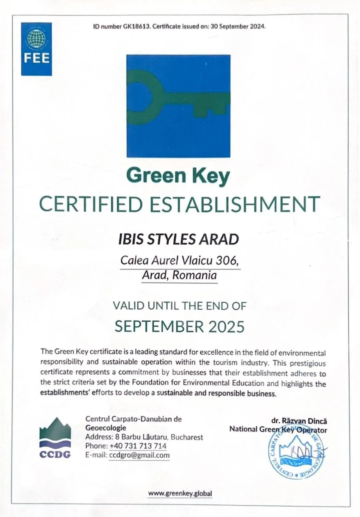 Logo/Certificate/Sign in ibis Styles Arad