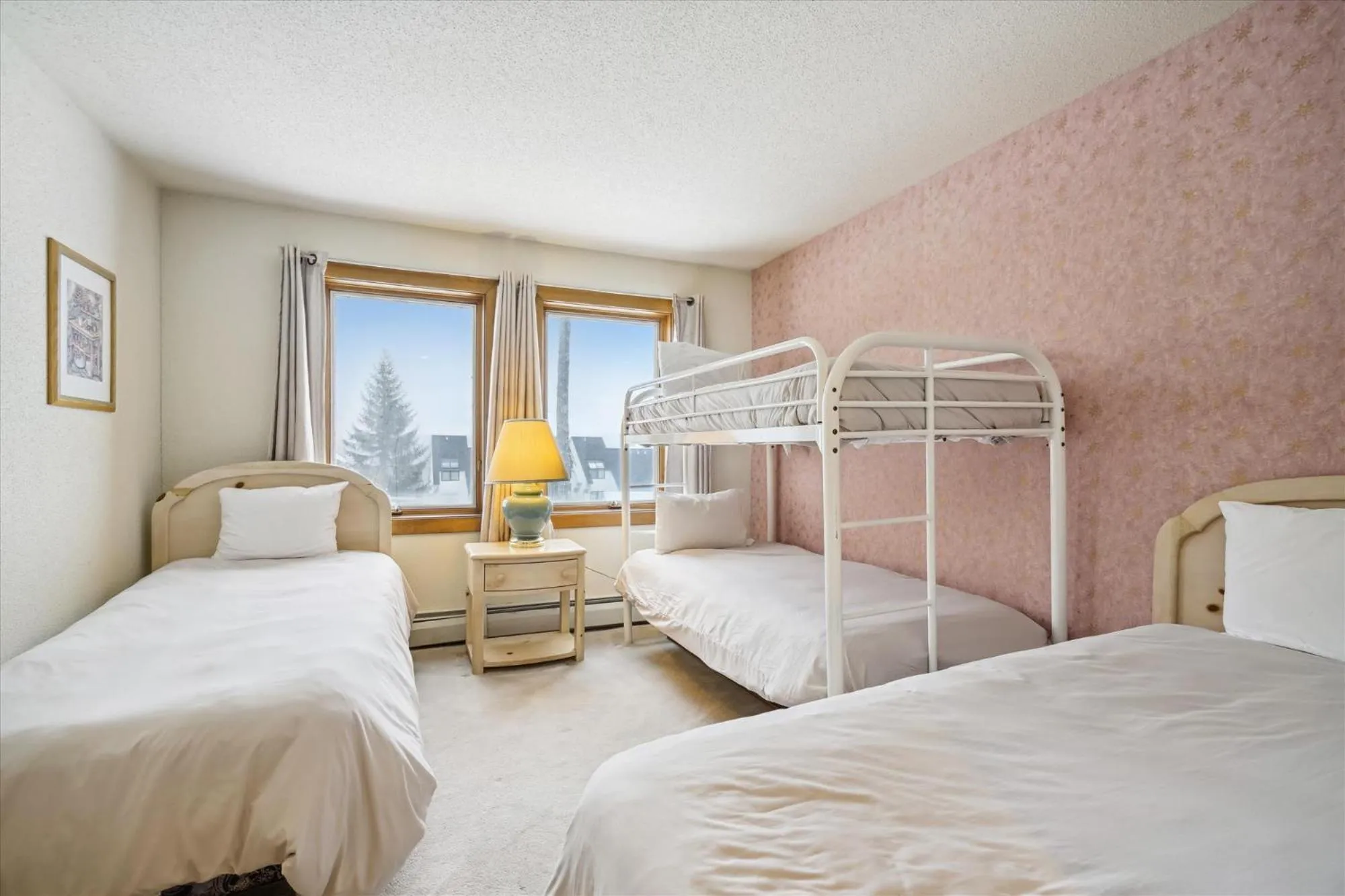 Photo of the whole room, Bed in Ski on ski off, conveniently located, 2 bedroom condo with beautiful views, access to indoor pool Sunrise B3