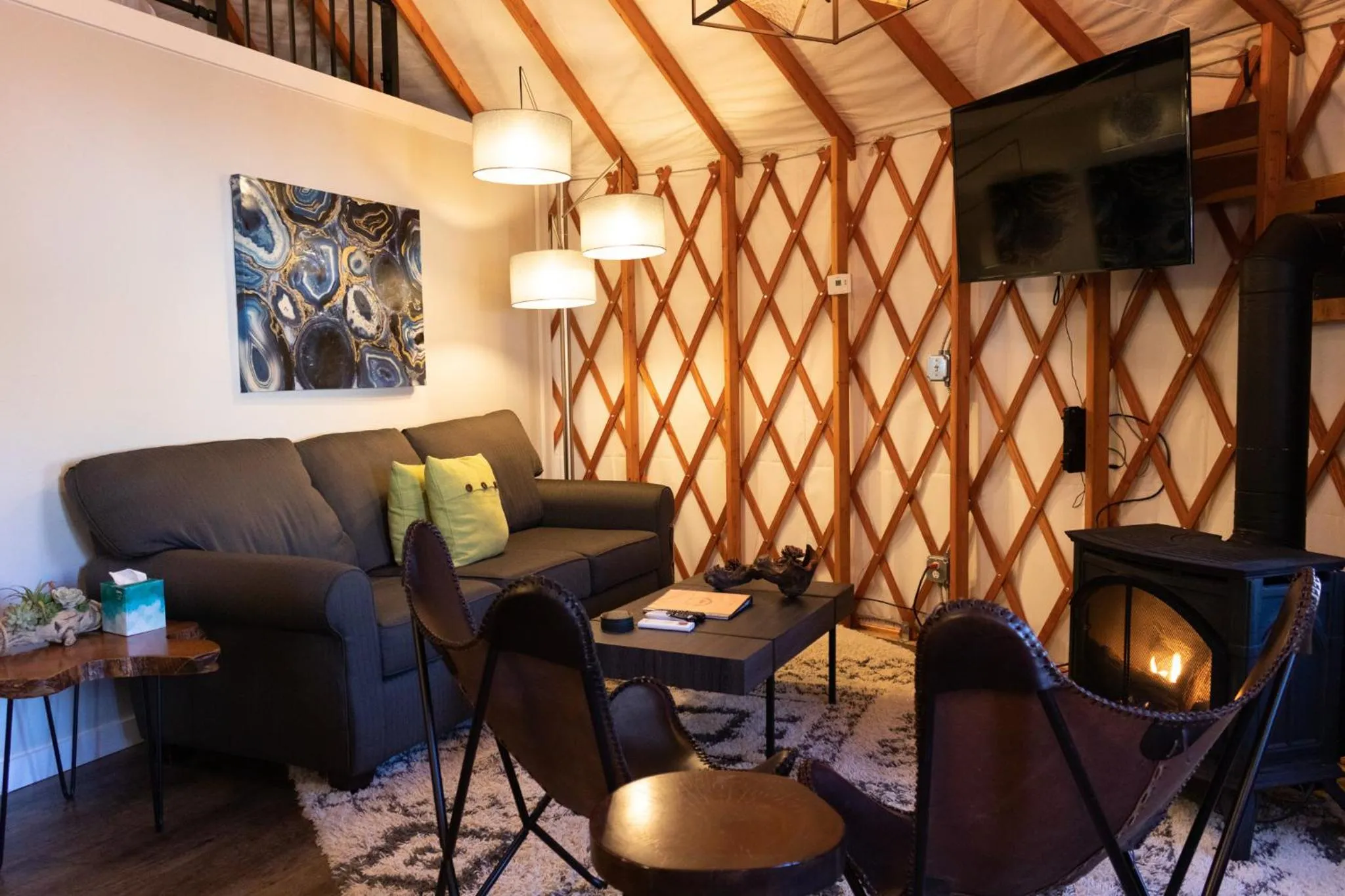 Communal lounge/ TV room in Escalante Yurts - Luxury Lodging