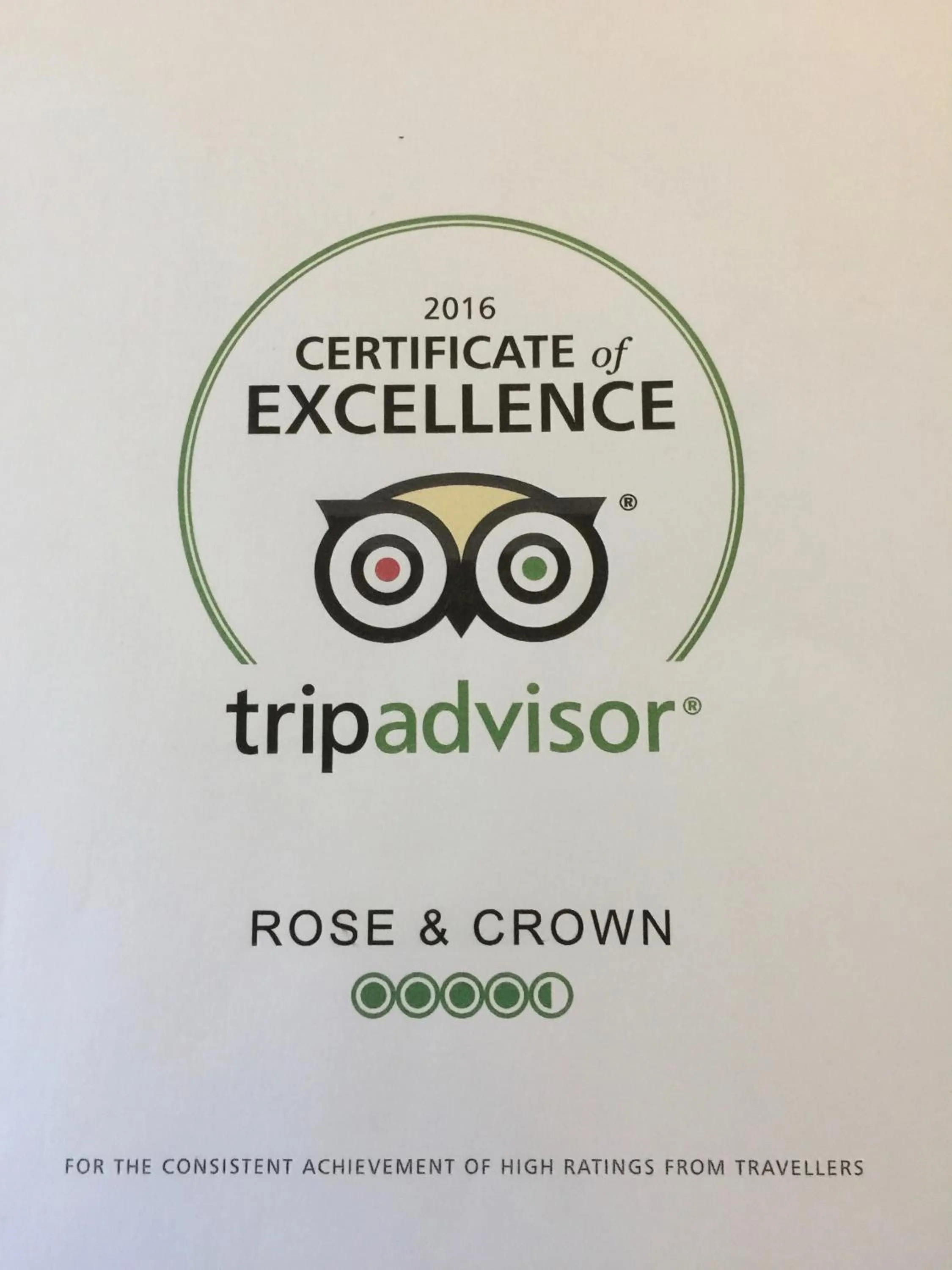 Certificate/Award in Rose & Crown