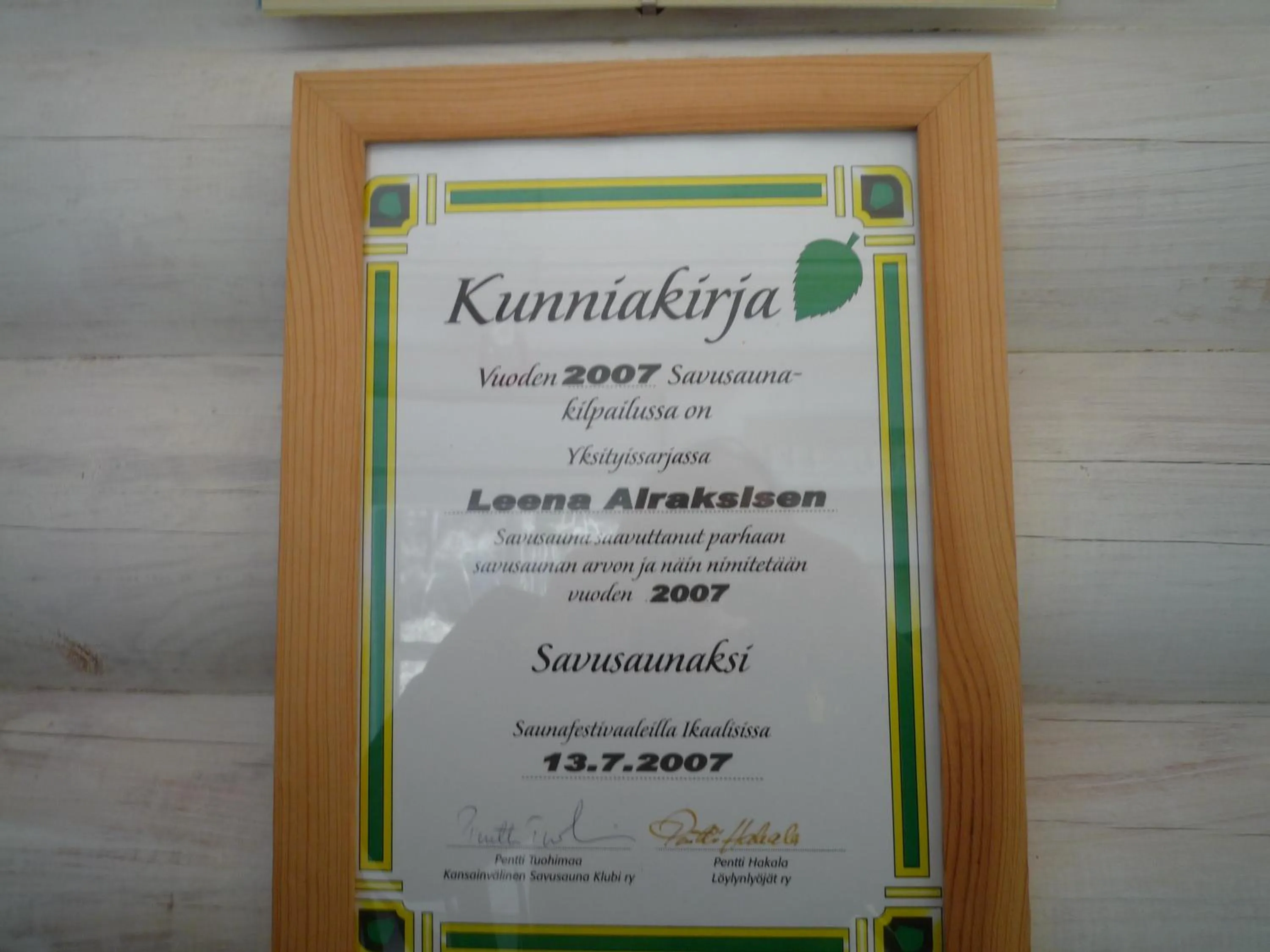 Certificate/Award in Leena's B&B