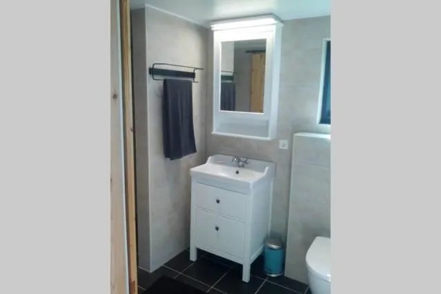 Bathroom in Vakantiehuisje met bedstee