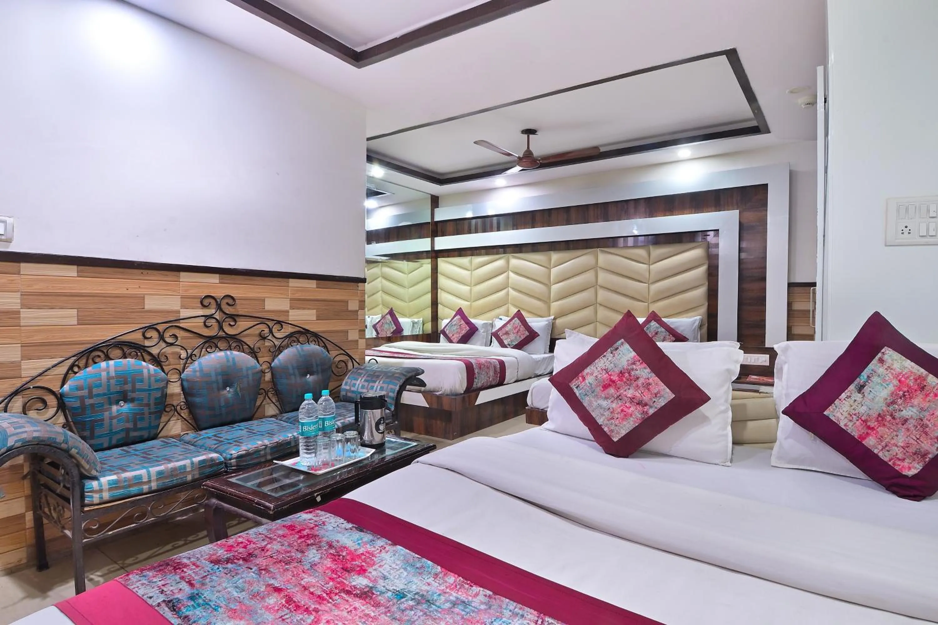Dining area, Bed in Hotel Glow Inn Paharganj-3 Mins Walk From New Delhi Railway Station