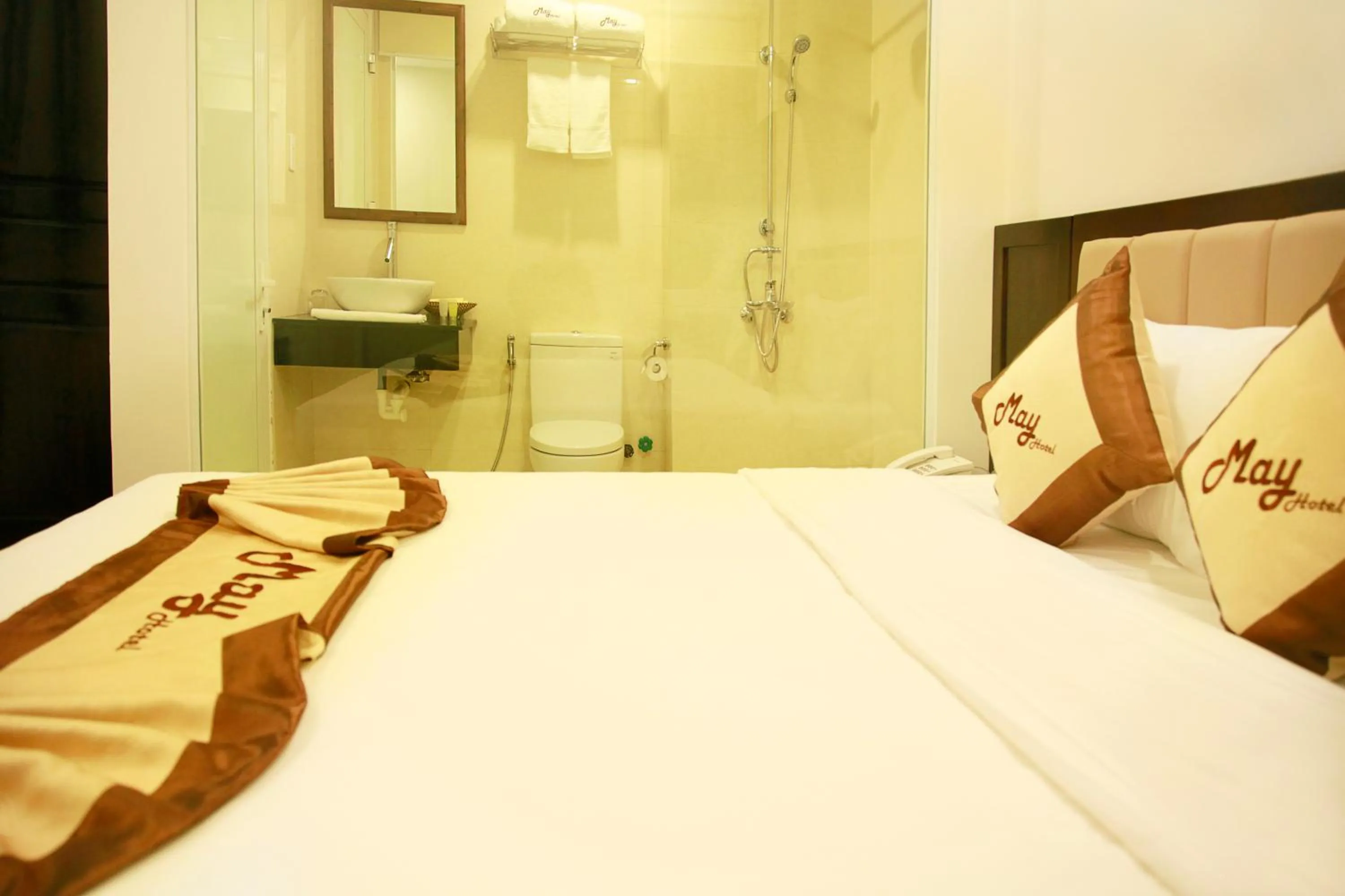 Bathroom, Bed in May Hotel