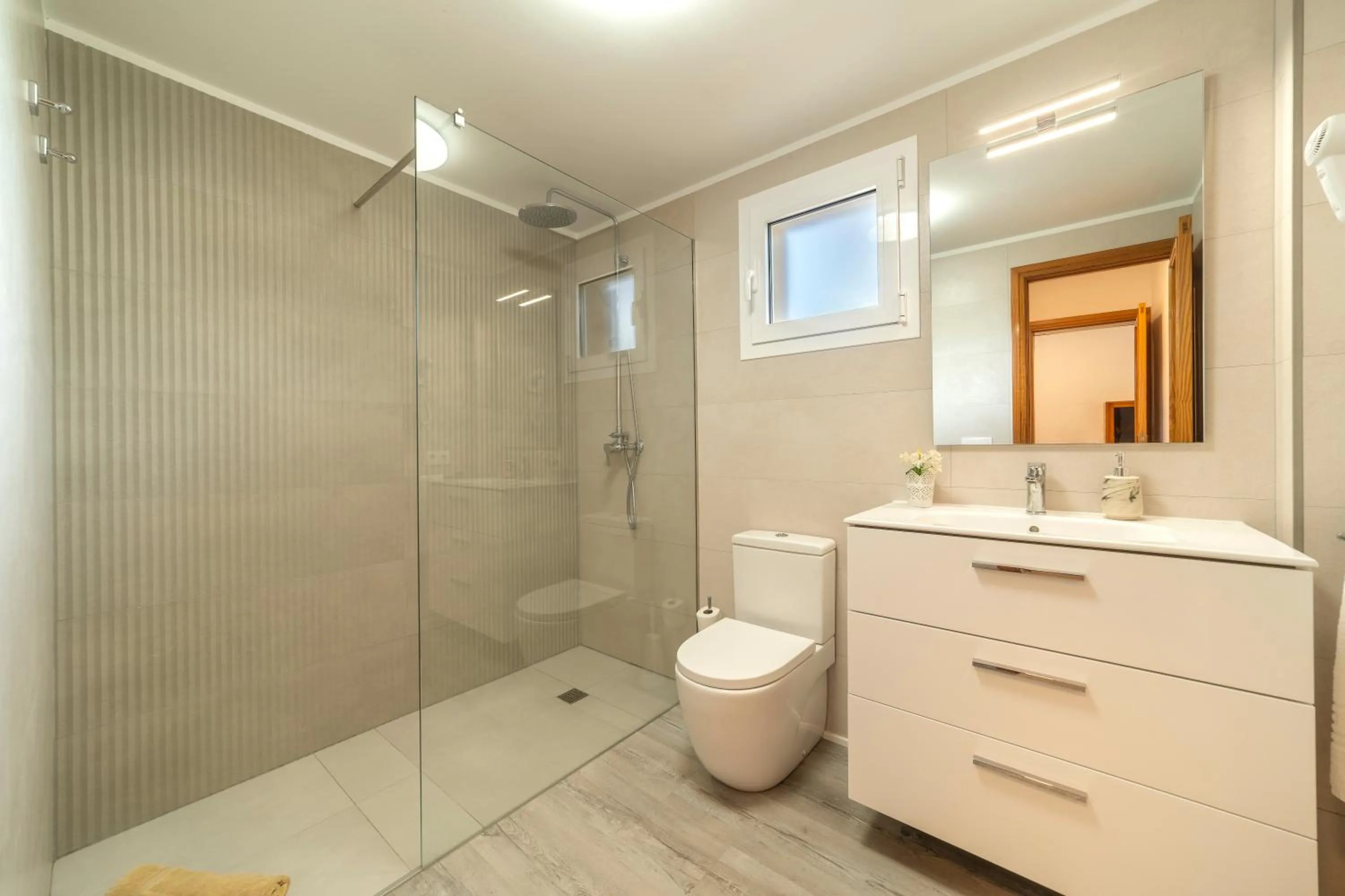 Shower in Villa Can Canta Natura Park House at Platja de Muro Beach