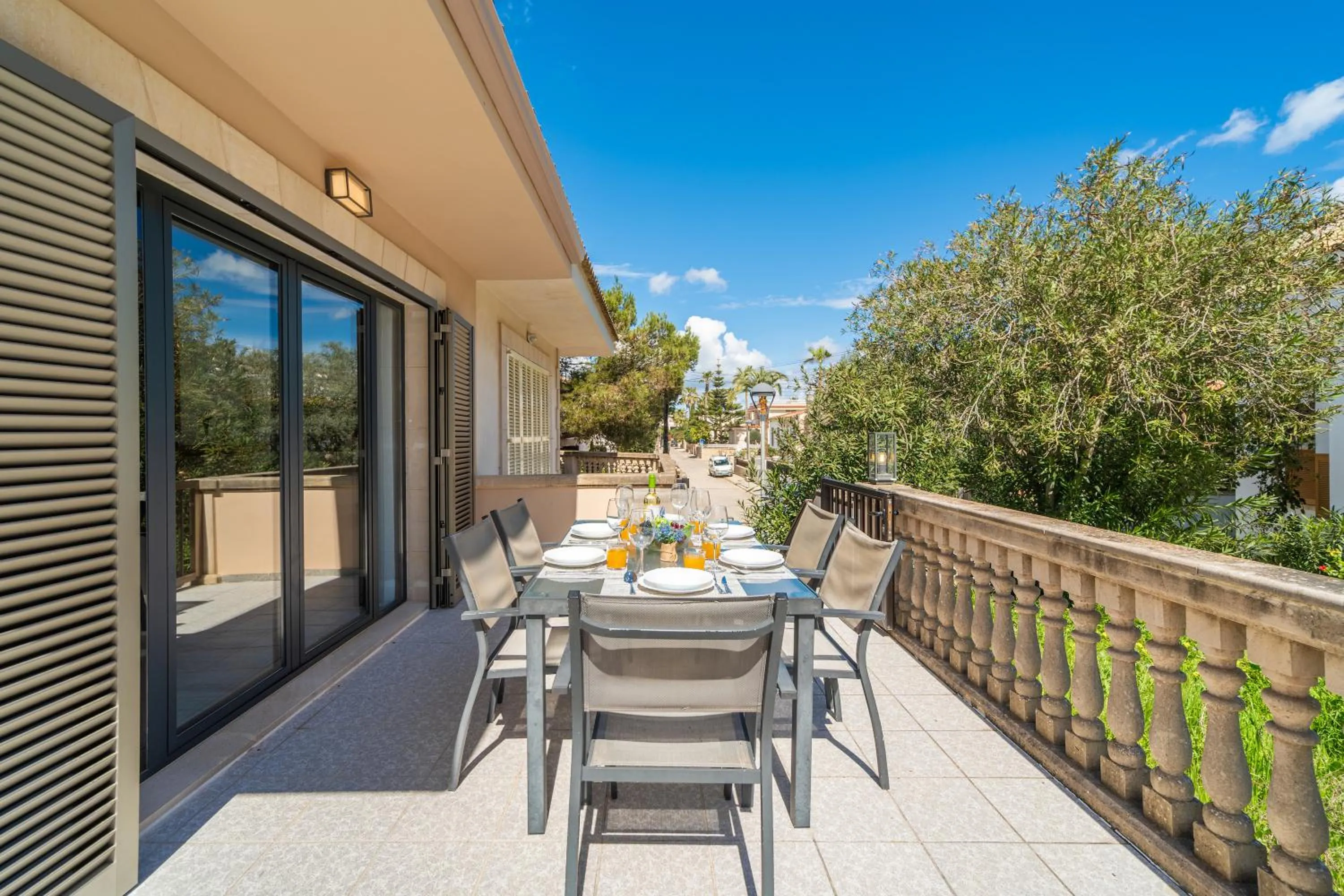 Balcony/Terrace in Villa Can Canta Natura Park House at Platja de Muro Beach