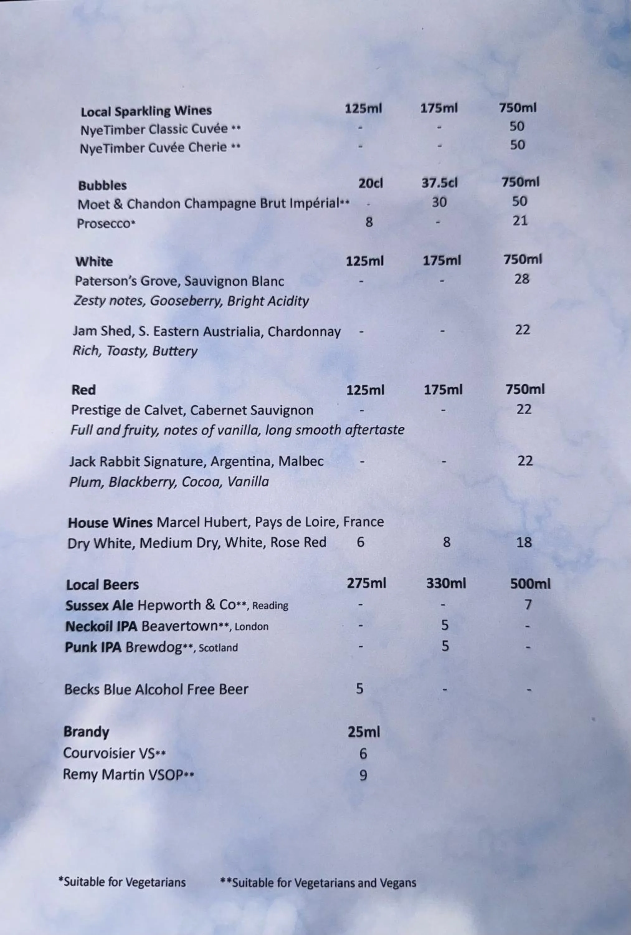 Food and drinks in The Lanes Hotel