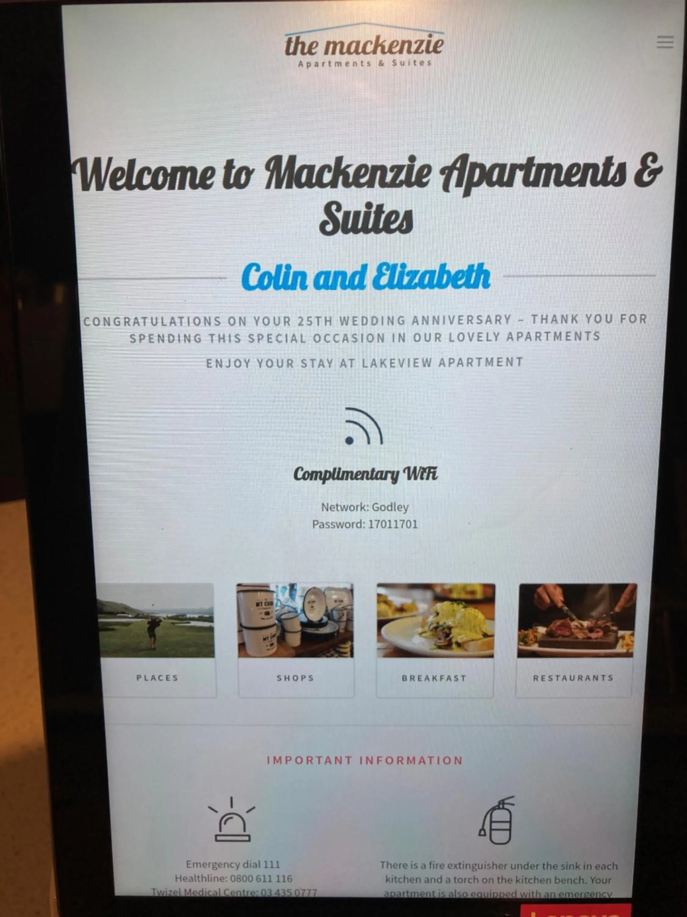 Restaurant/places to eat in The Mackenzie Suites
