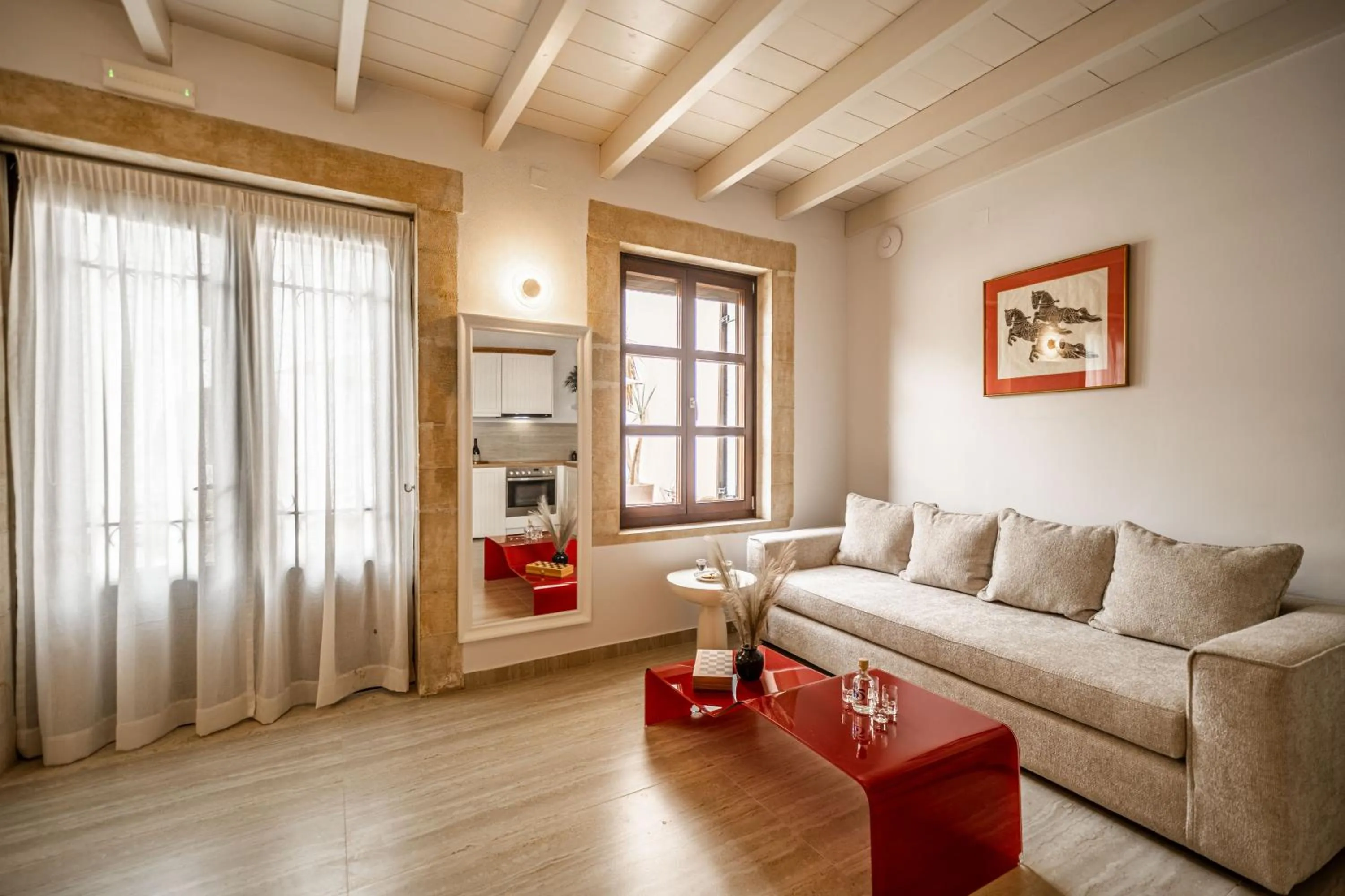 Seating area in Lithinon Luxury Suites with Free Parking