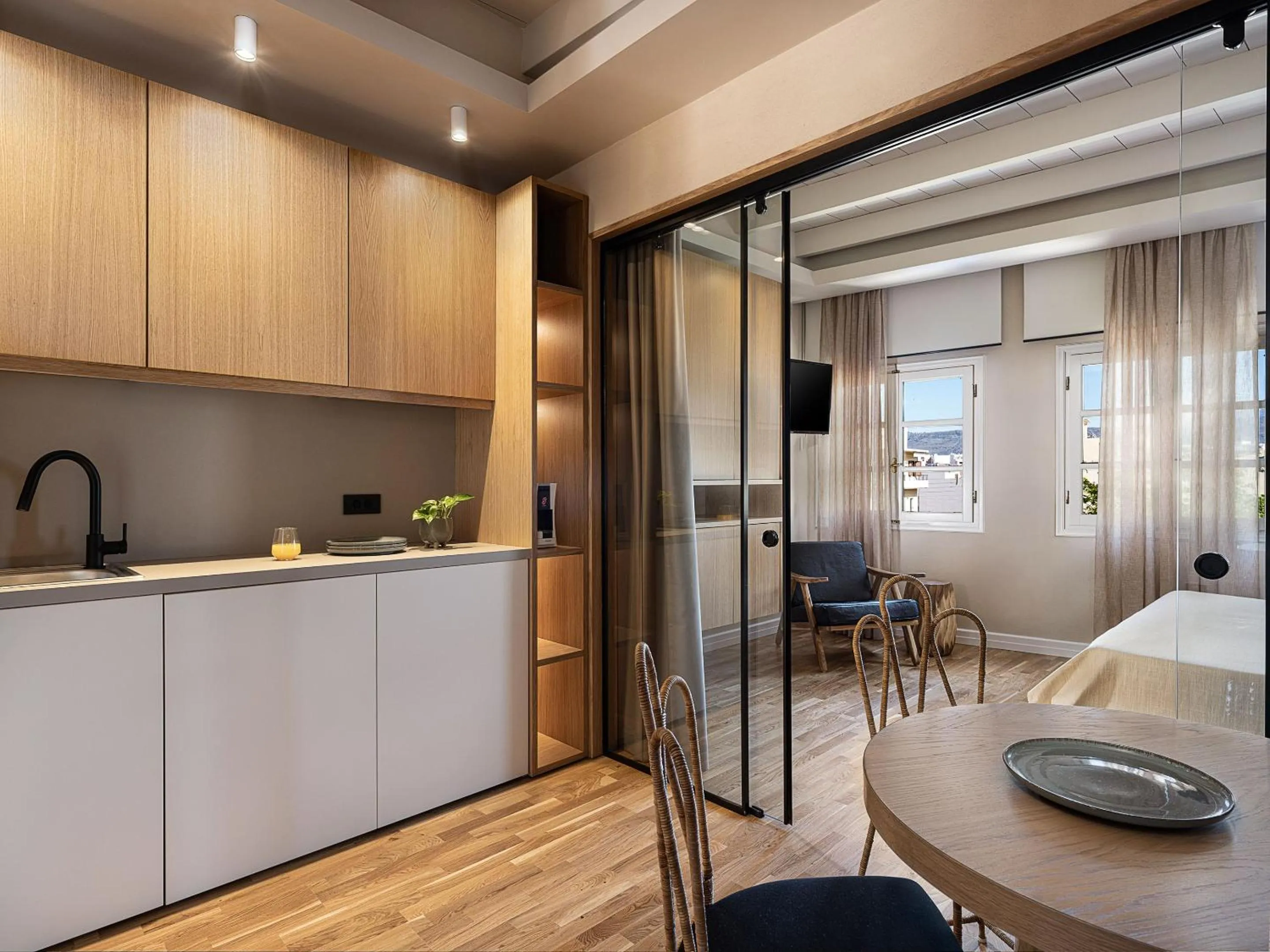 Kitchen or kitchenette in Lithinon Luxury Suites with Free Parking