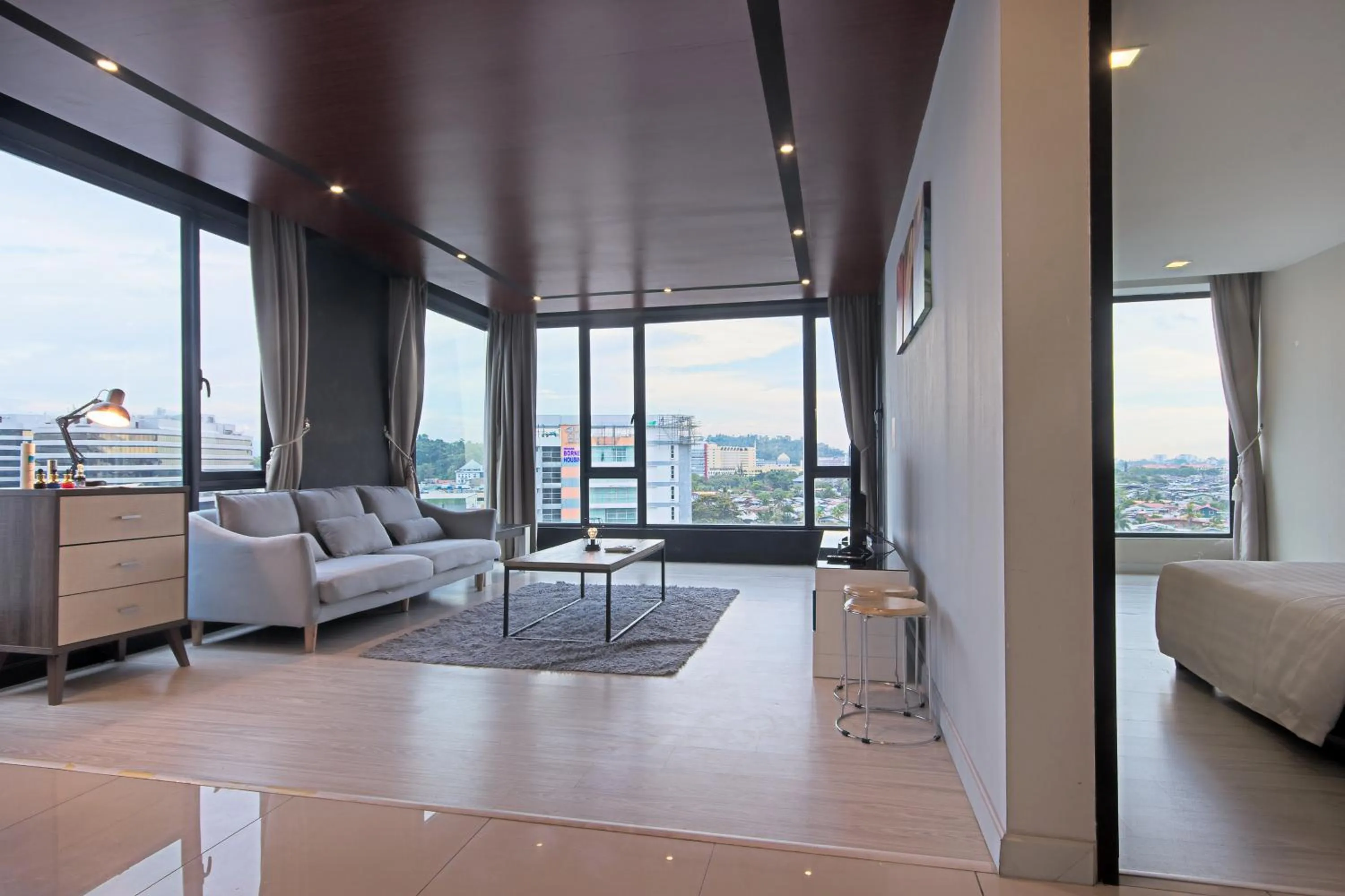 Living room, Bed in Cozy Living Sky Apartment