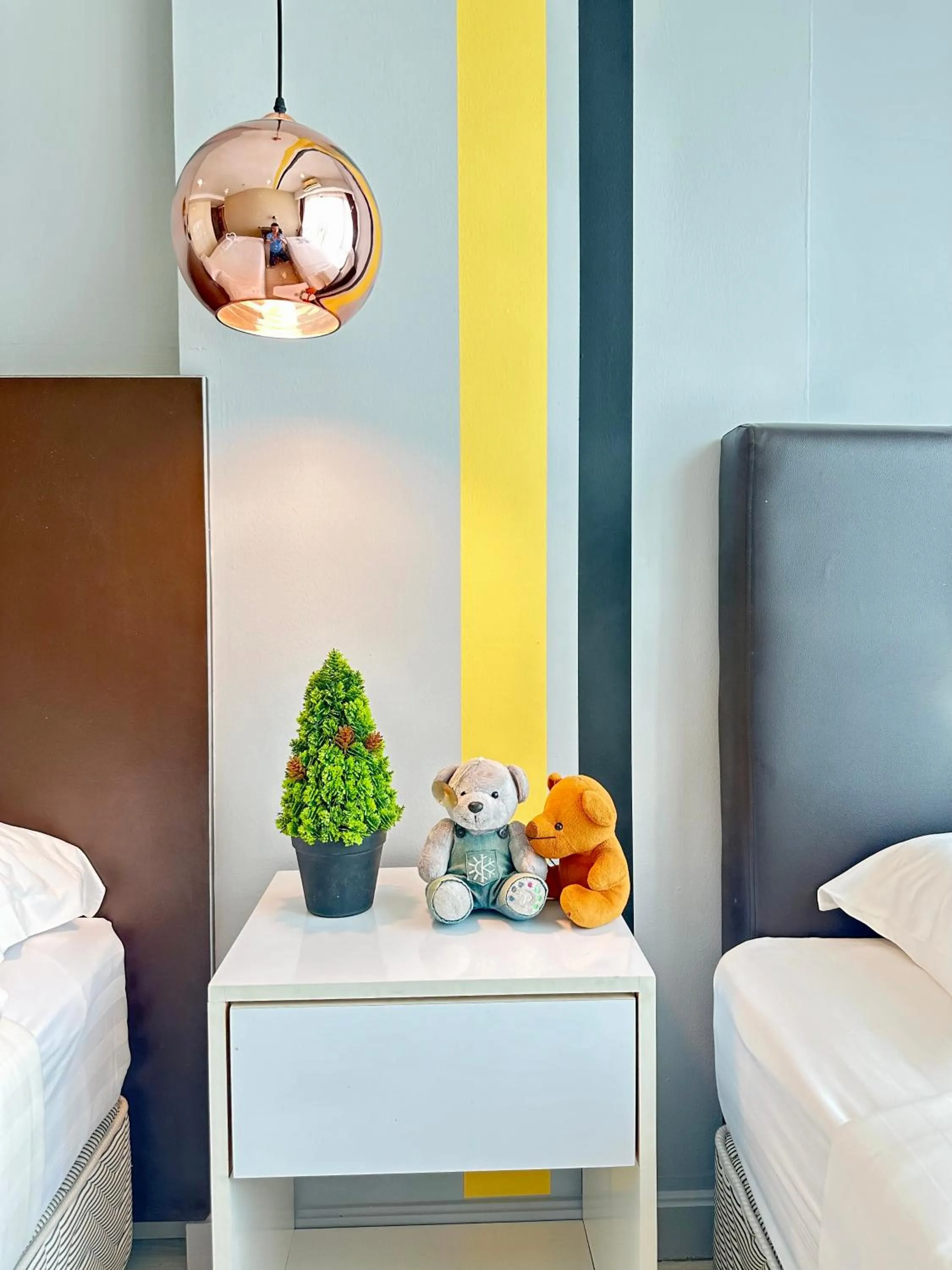 Decorative detail, Bed in Cozy Living Sky Apartment