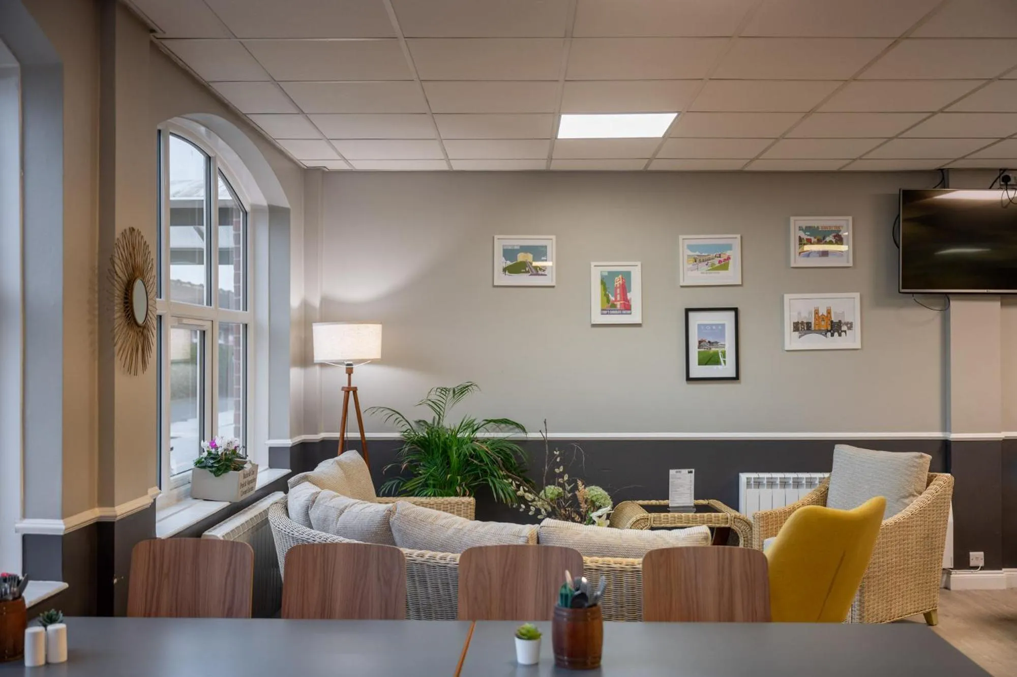 Seating area in Stableside Hostel at York Racecourse