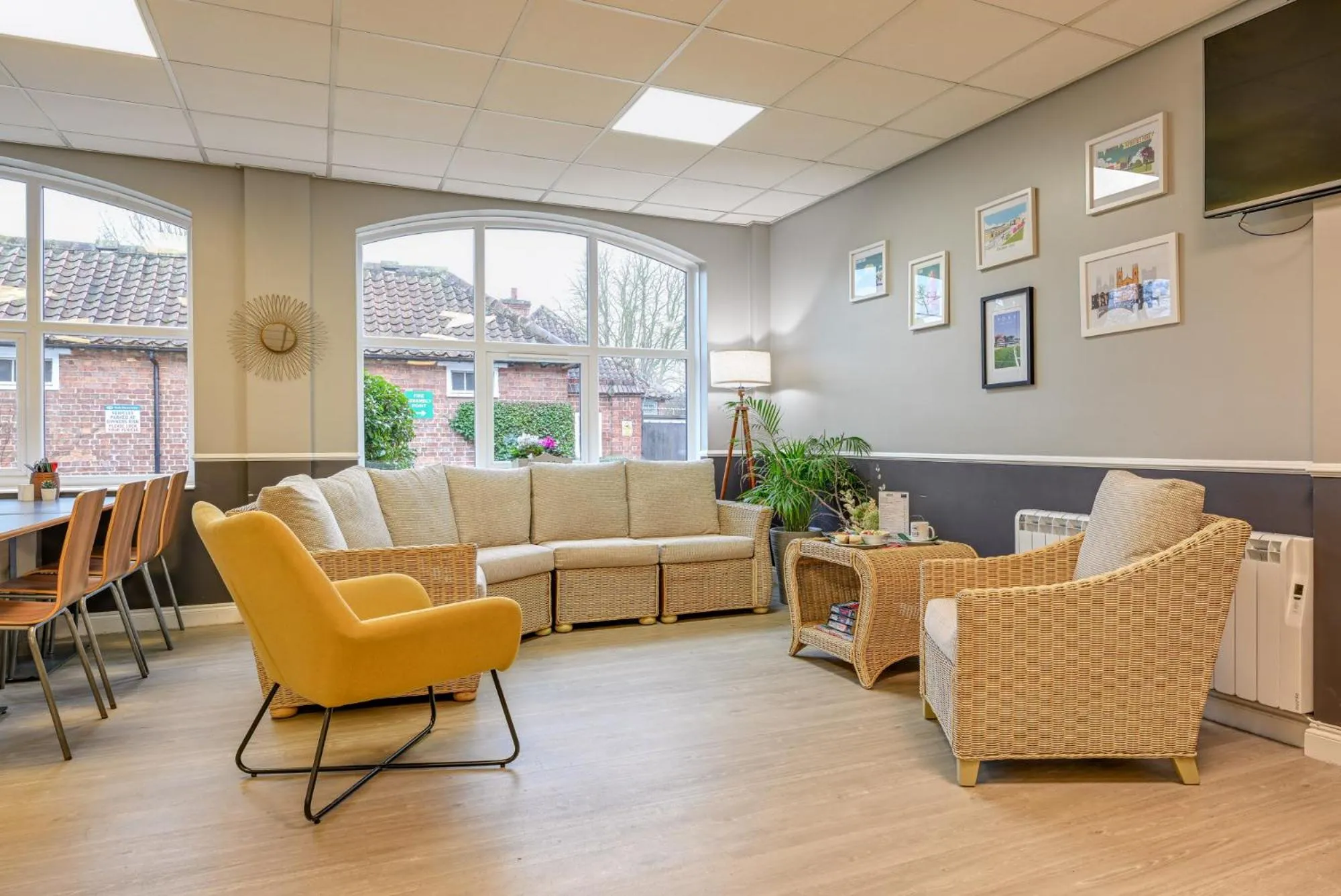 Seating area in Stableside Hostel at York Racecourse