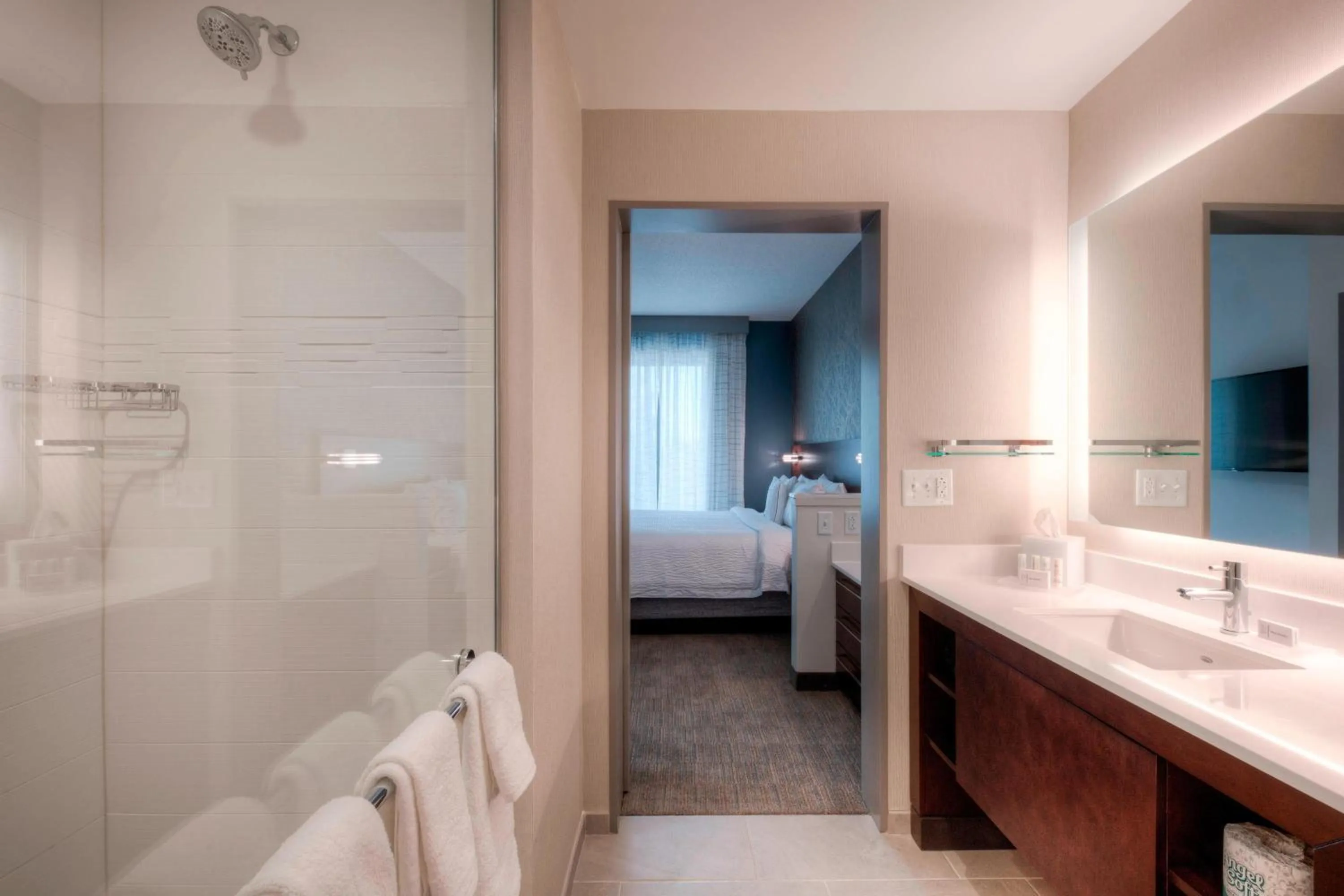 Bathroom, Bed in Residence Inn by Marriott Raleigh Downtown