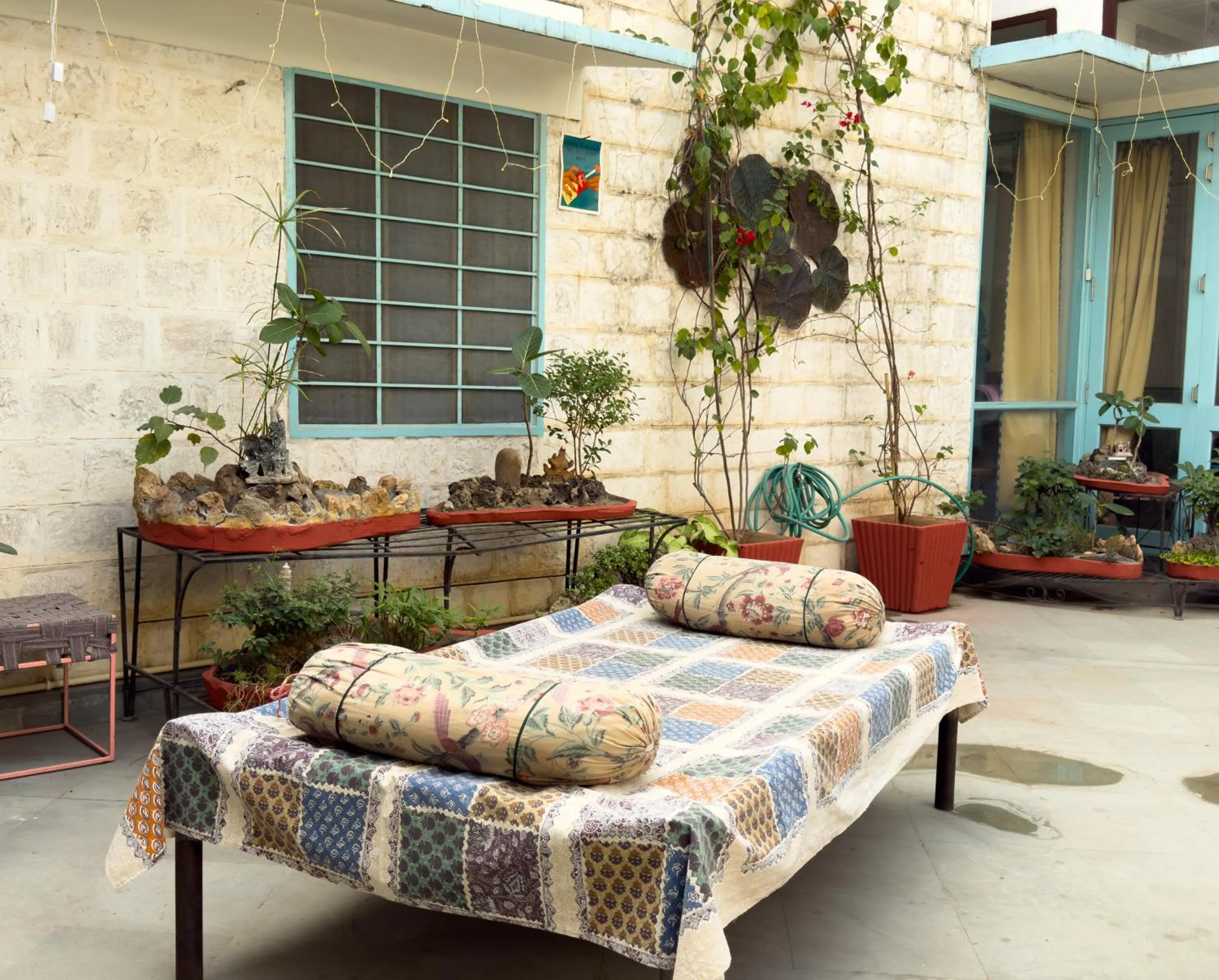 Seating area in Jaipur Jantar Hostel