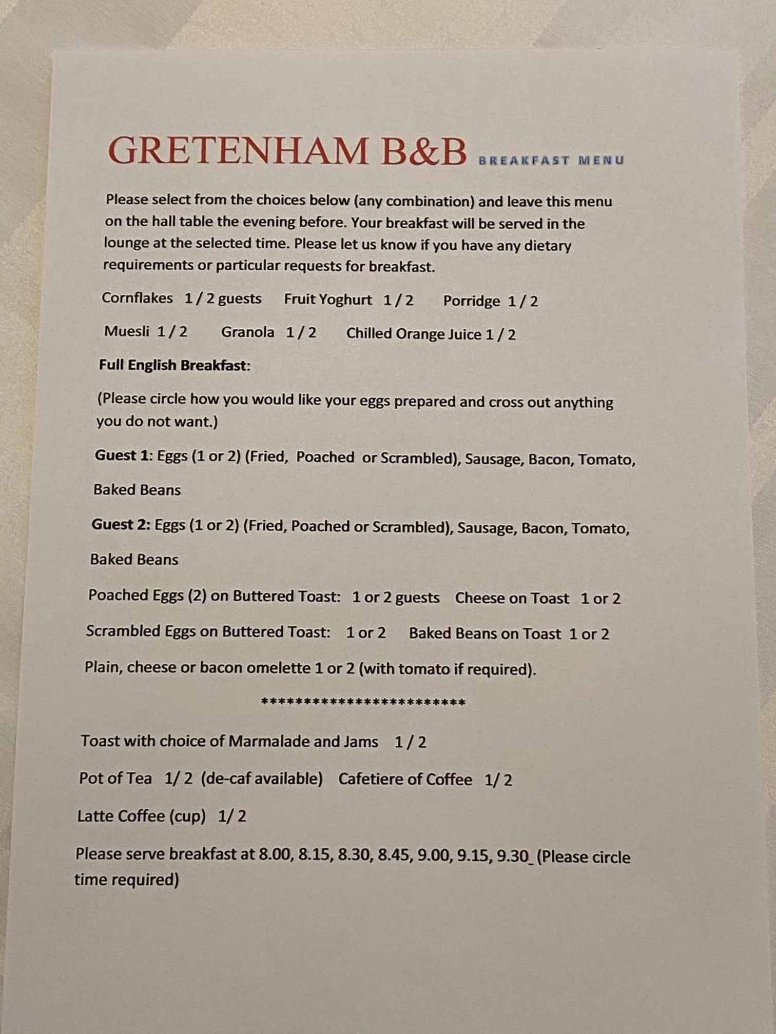 Food and drinks in Gretenham B&B