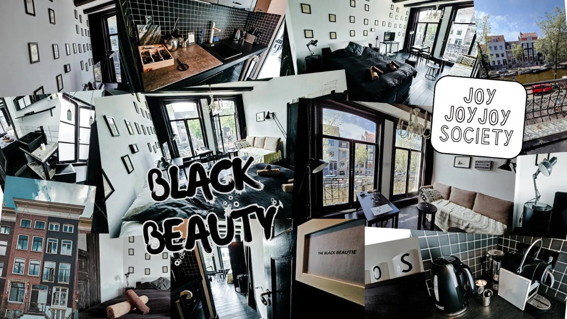 Photo of the whole room in JoyJoyJoy the Black Beauty ecolicious studio in a canal house with French balcony with view on the canals