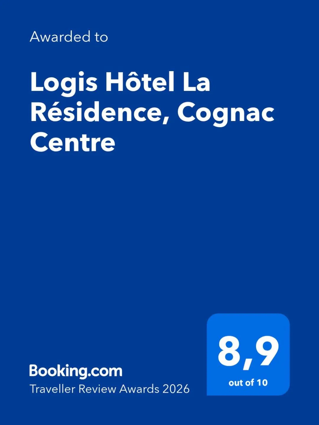 Certificate/Award in Logis Hôtel La Résidence, Cognac Centre