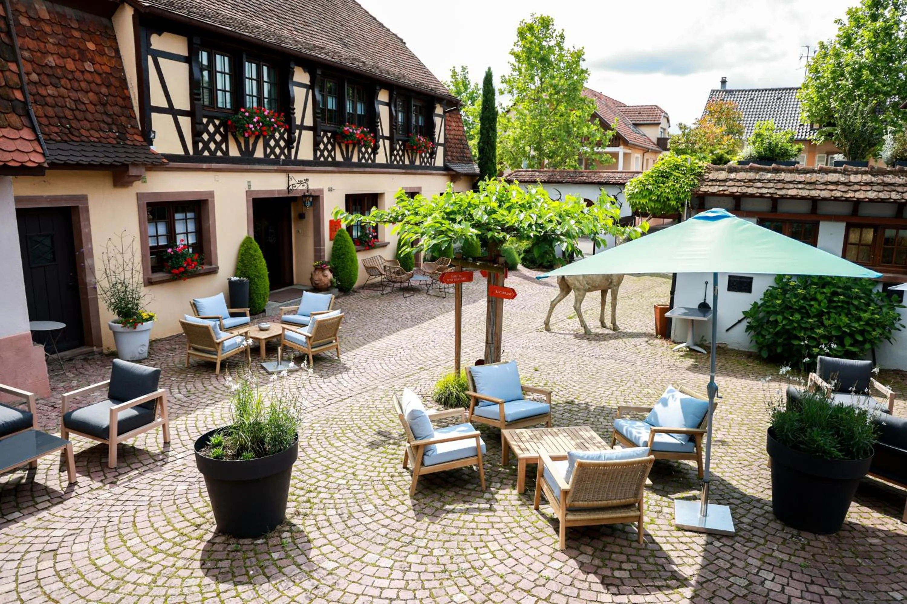 Patio in Hotel - Restaurant Le Cerf & Spa
