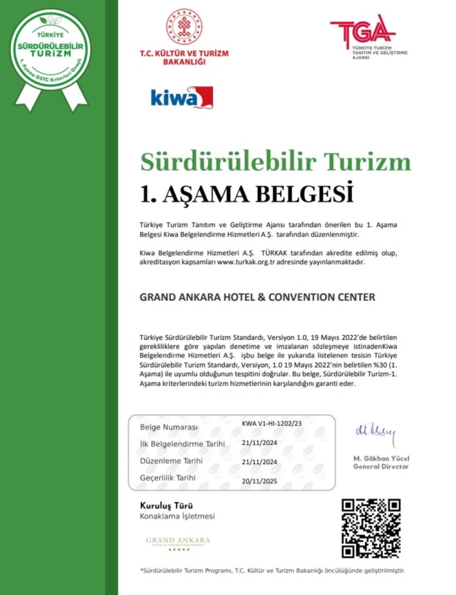 Certificate/Award in Grand Ankara Hotel Convention Center