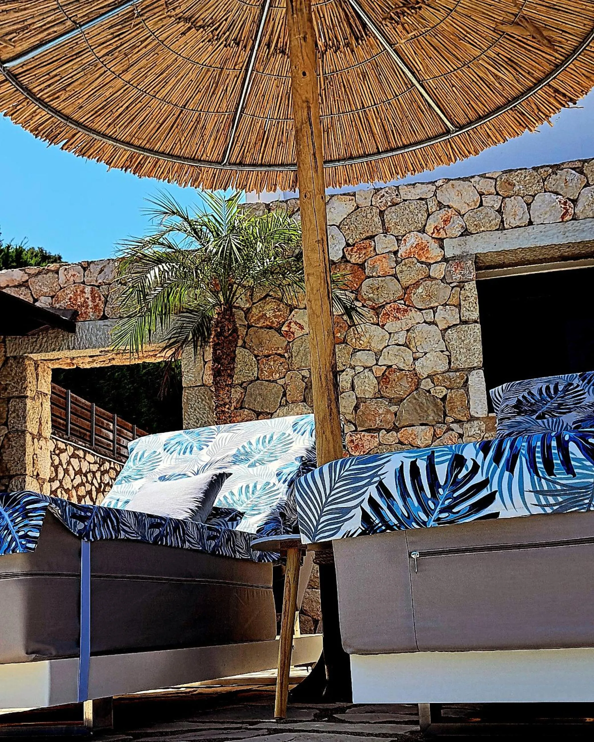 Patio, Bed in Luxury Villa Athina