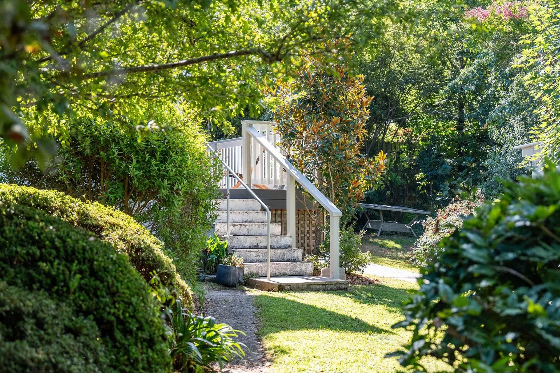 Garden view in Whispering Pines Cottages